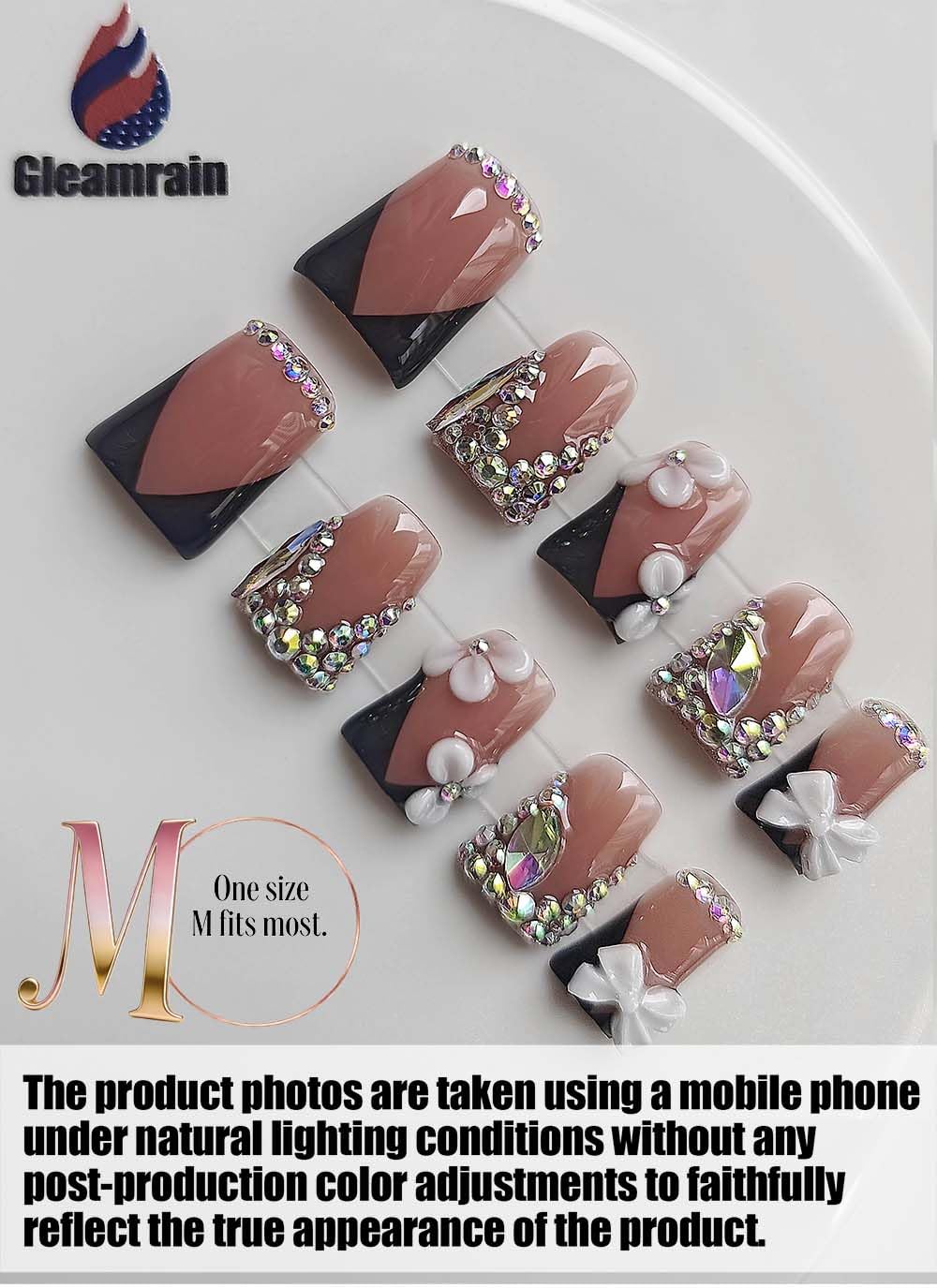 Gleamrain Handmade Press On Nails Duck Short Square-Ins Style M Size-Easy Apply Daily Wear Artificial Nails Press Ons for Women 10Pcs Gleamrain Design 604