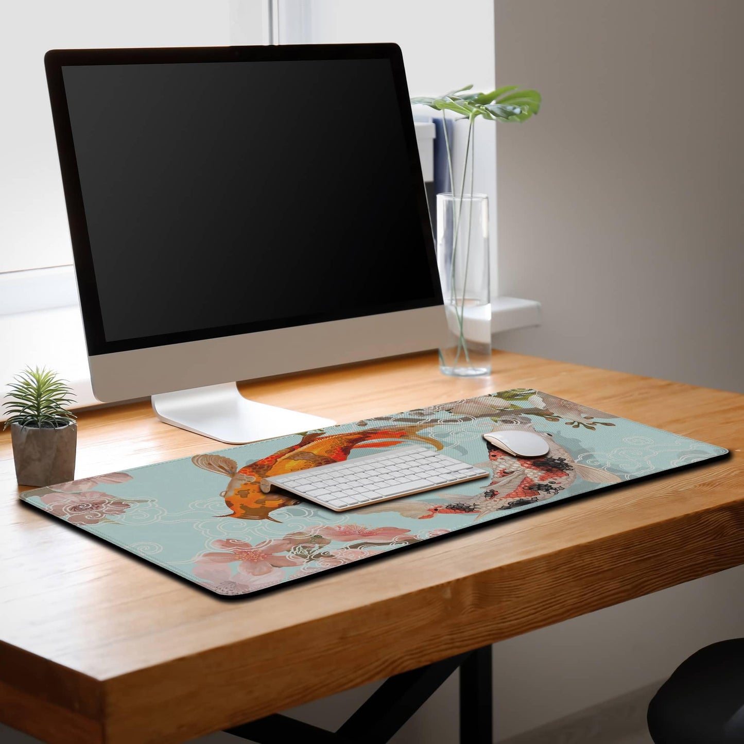 Samgula XXL Mouse Pad, Gaming Mousepads Desktop Mats, Extra Large Desk Pad Non-Slip Rubber Base Waterproof with Stitched Edges, 35.4 X 15.7 inch for Work/Game/Office/Home Japanese Traditional Fish