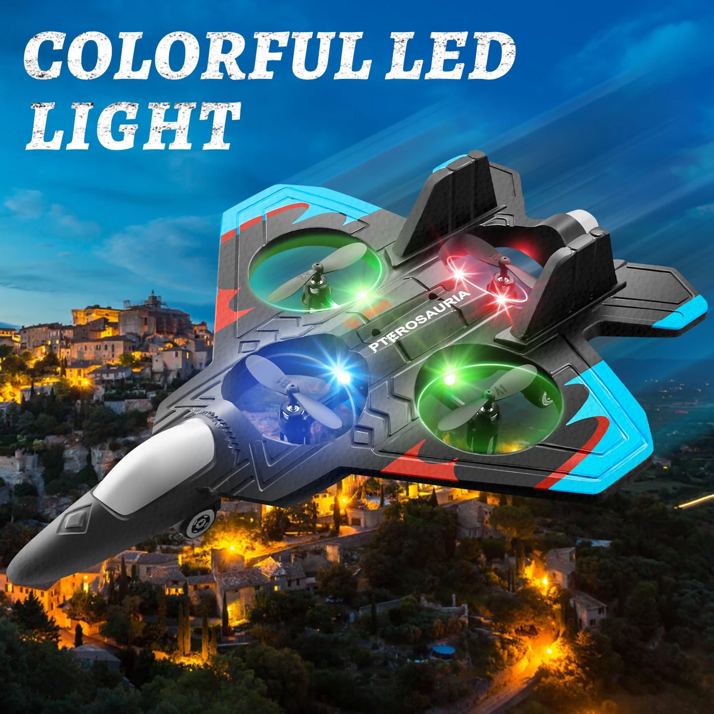 RC Plane for Kids Adults, Foam Remote Control Airplanes Fighter Jet Drone with 2 Batteries, 360° Flip, LED Light, Stunt Roll, Altitude Hold, Easy to Fly for Beginners, Toy Gift for Boys Girls 8-16+