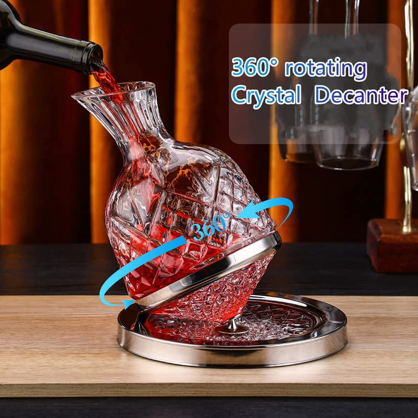 paysky spinning wine decanter, 45 oz crystal rotating wine decanter with gift box, for wedding gift, birthday, banquet, supper