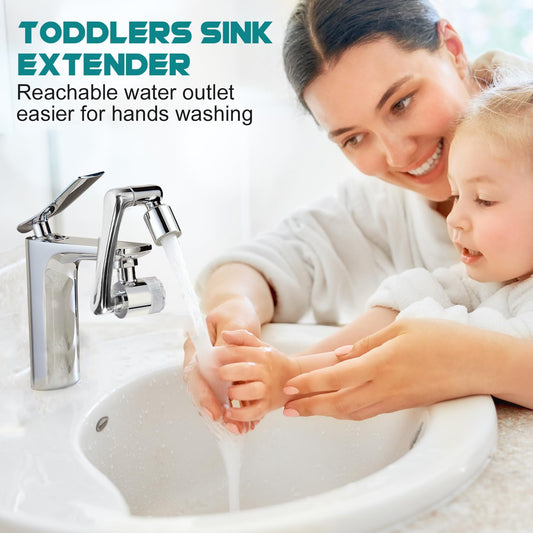 AIDUCHO 1080° Rotating Faucet Extender & Water Filter, 2-Spray Mode Aerator with Robotic Arm, Universal 3-Size Fit, Removes Chlorine & Impurities for Skin Care & Kitchen
