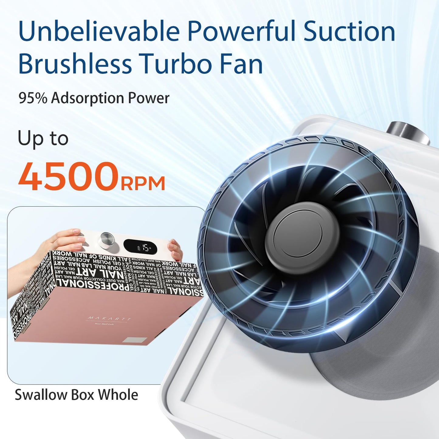 Makartt Nail Dust Collector - Brushless Cordless Dust Collector Nail Tech with 133CFM Strong Suction, LCD & 4H Battery, Portable Quiet Dust Extractor Vacuum for Acrylic Gel Dip Powder, DACCAL