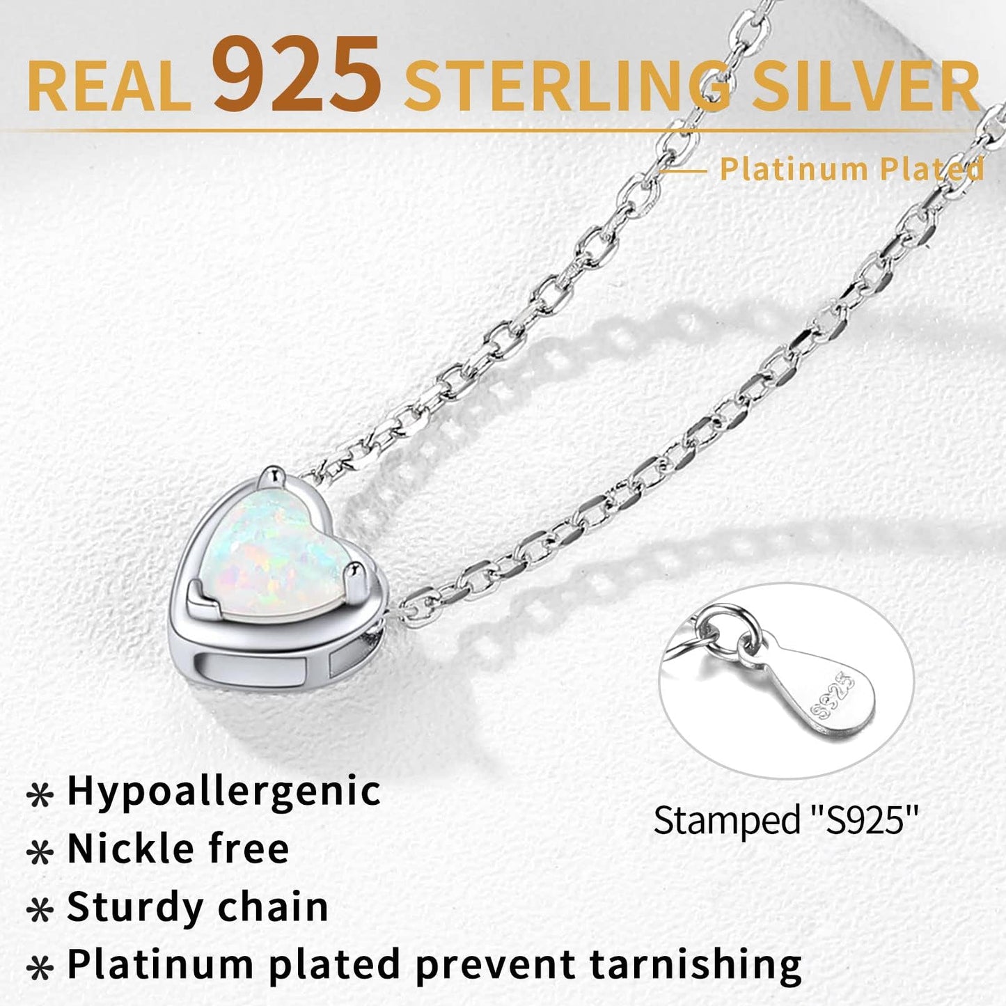 ChicSilver Opal Jewelry 925 Sterling Silver Created White Opal Heart Pendant Necklace for Women