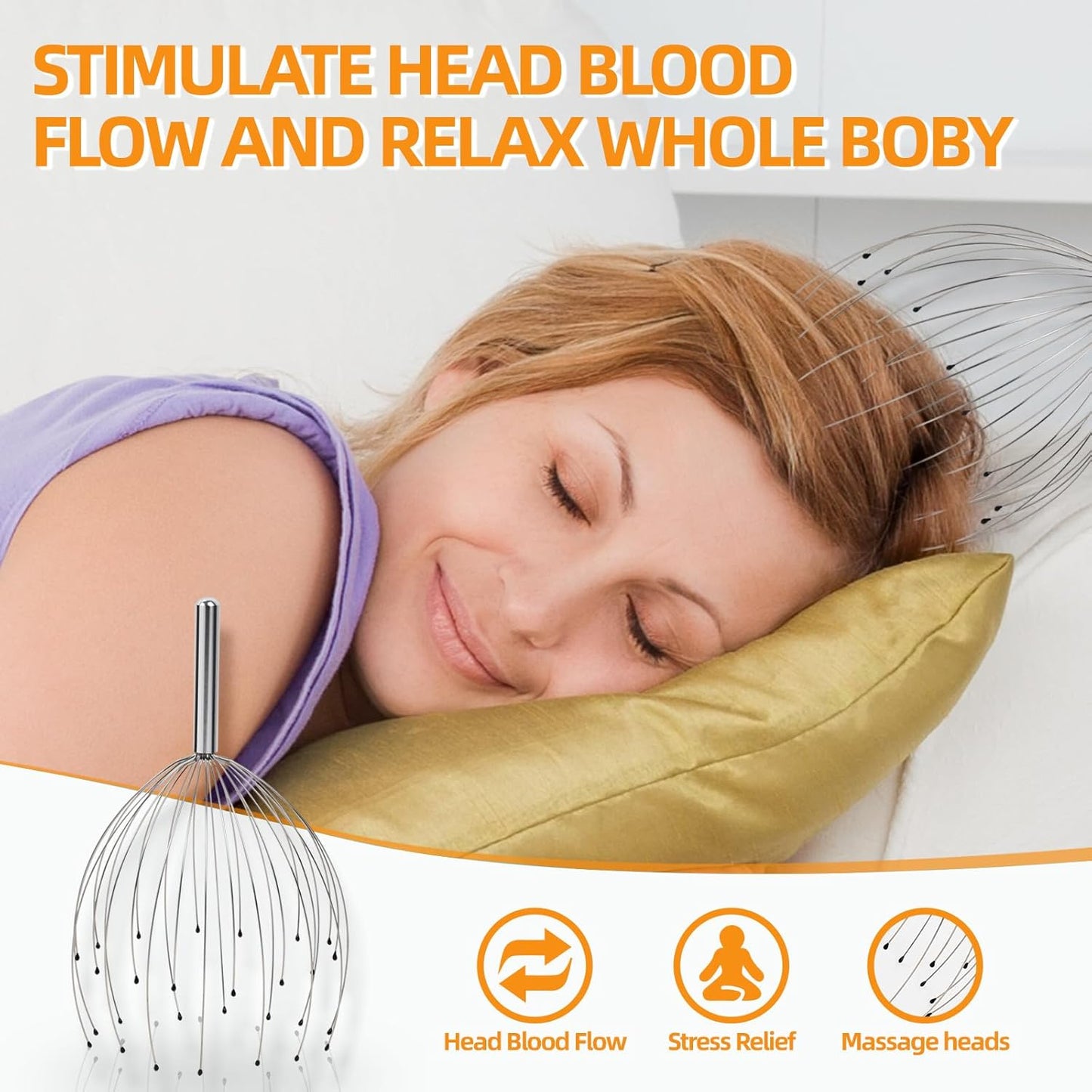 YEZY Head Massager 28 Fingers Head Scratcher Scalp Massager, Back Scratcher, Stocking Stuffers for Scalp Massage Back Massage (Silvery)