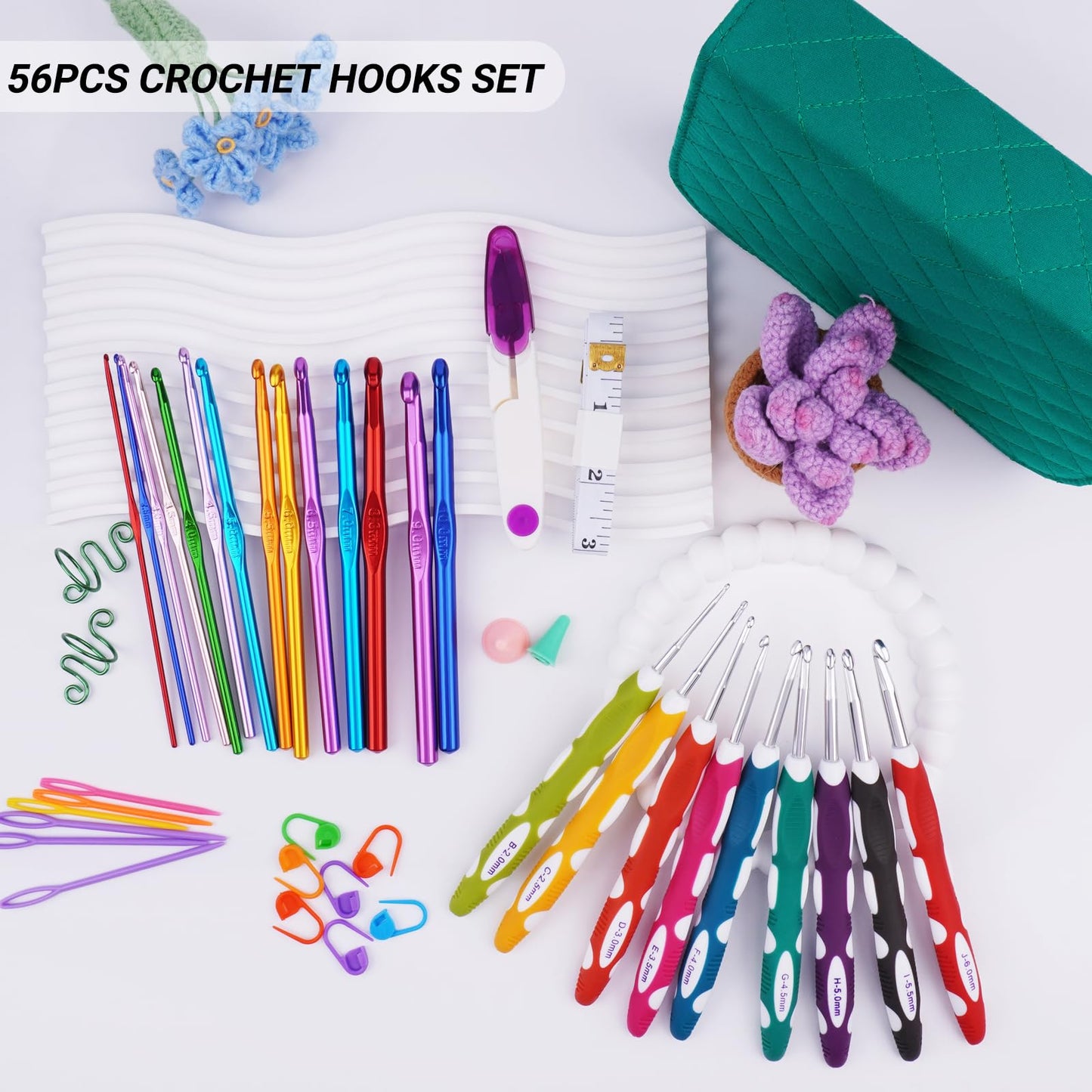 Hobekoee 23 Sizes Crochet Hooks Set with Case,2mm-10mm Ergonomic Crochet Needles for Arthritic Hands,Complete Crochet Kit for Beginners and Experiencer