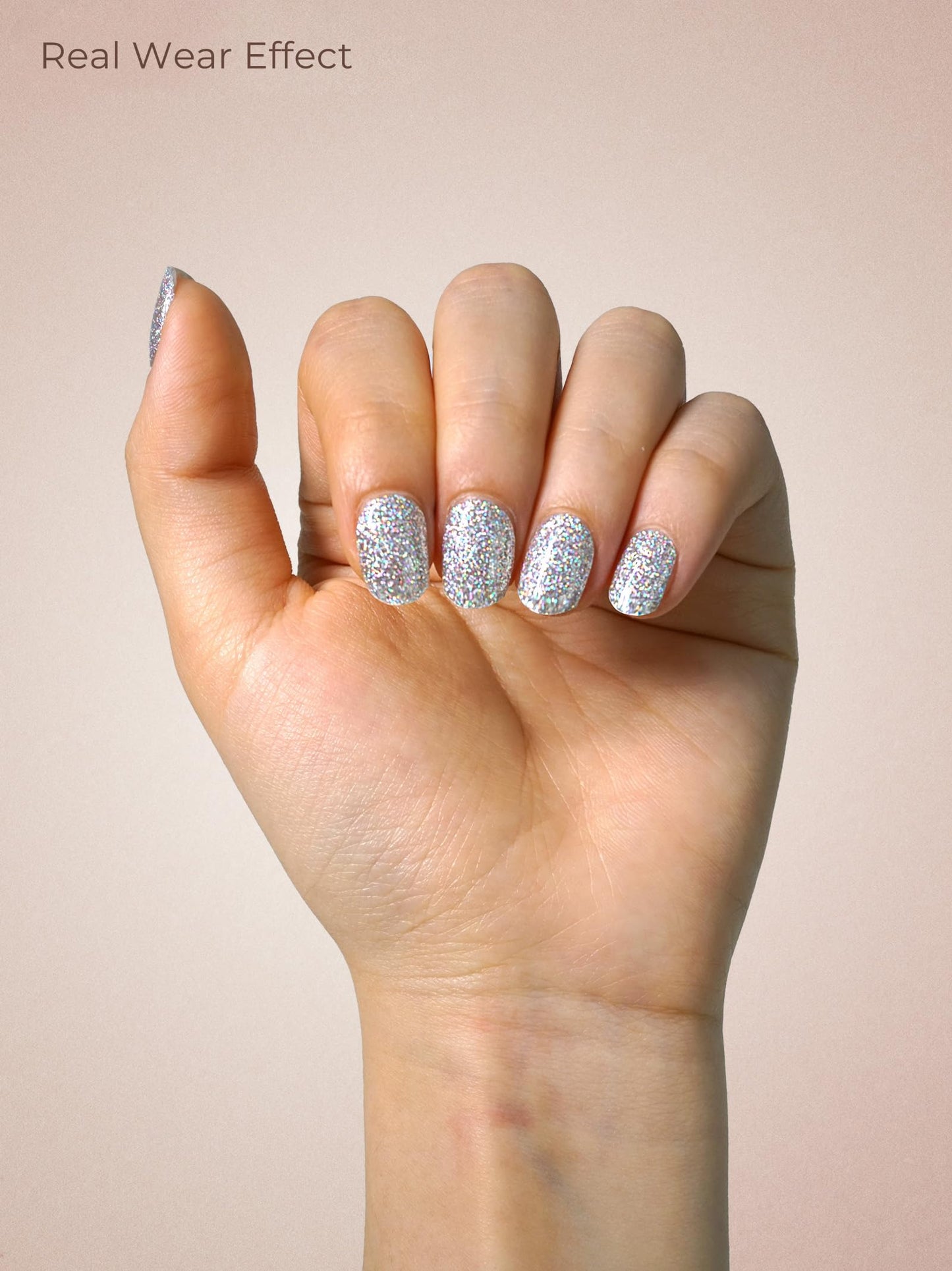 Beaolata Real Gel Nail Strips (No UV Light Needed) - 44Pcs Salon Quality Nail Stickers - Long Lasting Polish Wraps for Women, Easy Apply & Remove (Ethereal Silver)