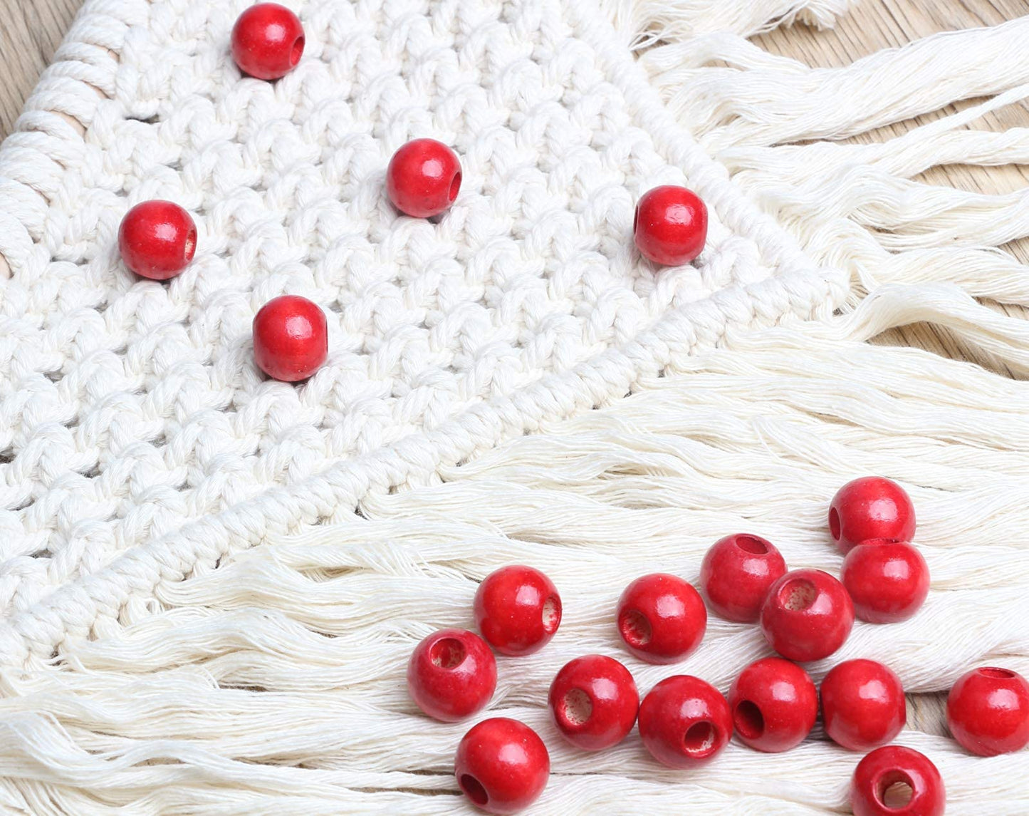 Red Wooden Macrame Beads - 20mm- 100 Beads- Hole 8mm- Quality Large Hole Wooden Beads for Macrame Project/Garlands