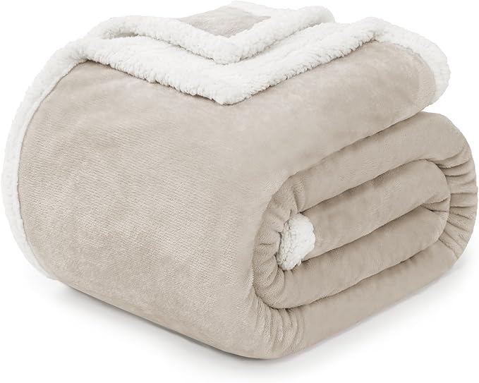 BEAUTEX Sherpa Beige Cream Fleece Throw Blankets, Soft Fluffy Flannel Plush Blanket and Throw, Fuzzy Cozy Cuddle Blankets for Couch Bed Sofa Adults (50" x 60")