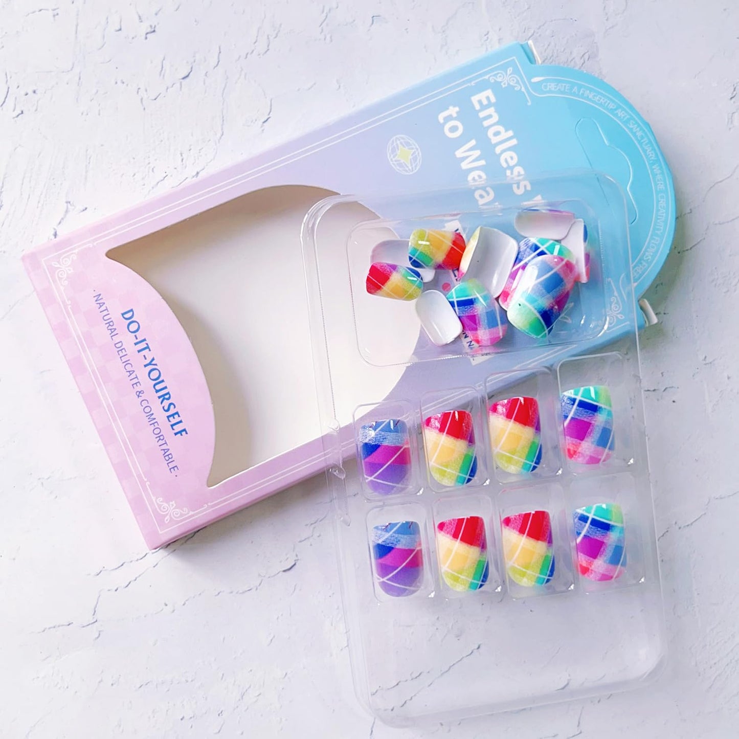 Press on Nails Short Square Colorful Fake Nails with Designs Summer False Nail Short Square Nails Press ons Fingernails Full Cover Artificial Acrylic Stick on Nail for Women 24PCS