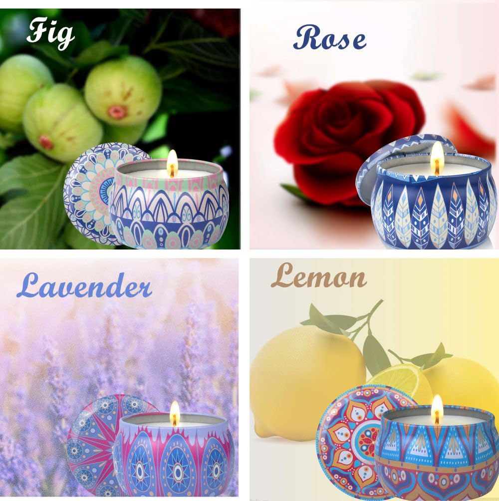 Scented Candles Gift Set for Home - 4 Pack Large 4.4 Oz Soy Wax Candles, Aromatherapy for Relaxation & Stress Relief, Lavender Rose Lemon Fig, Long Lasting Birthday Gifts for Women, Mom, Her, Easter