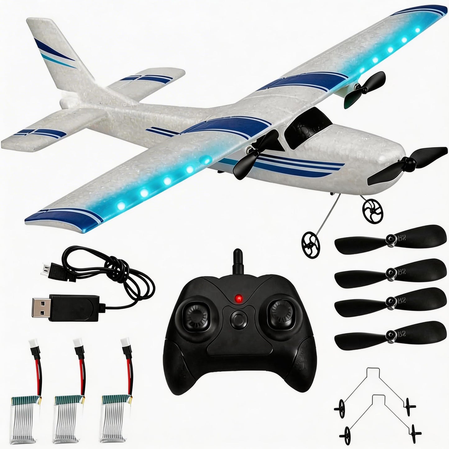 MATHSLICE RC Airplane,RC Plane, 2.4GHz 2 Channels RTF RC Aircraft with 3-Axis Gyro for Beginner Easy to Speedy Fly Glider Toys with 2 Extra Batteries [ 3 Batteries ]