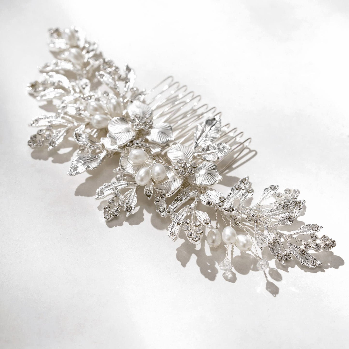 SWEETV Handmade Wedding Hair Comb Clip Rhinestone Bridal Hair Comb Piece, Hair Accessories for Brides Wedding, Silver