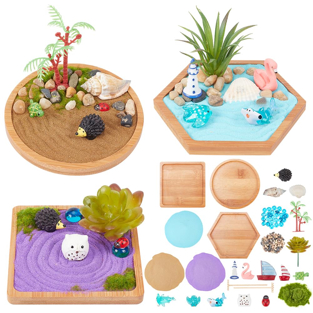 WEBEEDY Japanese Miniature Zen Garden Kit Miniature Ocean Beach Sandbox Decorations Mini Zen Garden Accessories for Christmas Home Office Desktop Decor Gift,Diameter 4/4.2/4.4"(10/10.5/11cm)