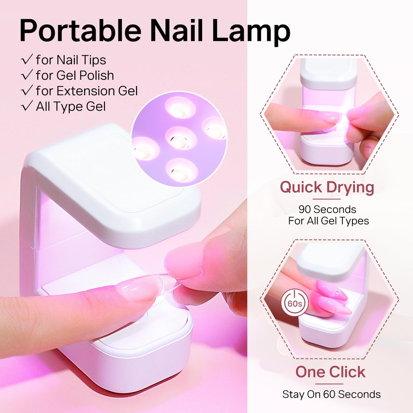 MIZHSE Gel Nail Kit Short Almond Gels Nail Tips, Solid Nails Glue Gel for Press On Nails with Portable U V Lamp 240Pcs 12 Sizes Half Matte Nail Tips Extension U V LED Gift for Women