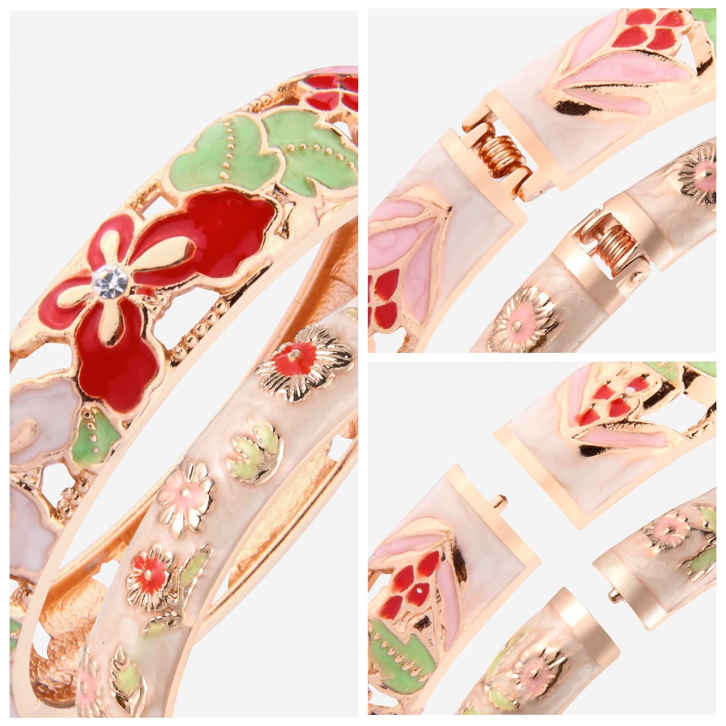 UJOY Colored Cloisonne Bangle Crystal Indian Butterfly Hinged Bracelet Hollowed Enamel Jewelry Gifts 88A09-55A18 Cream White