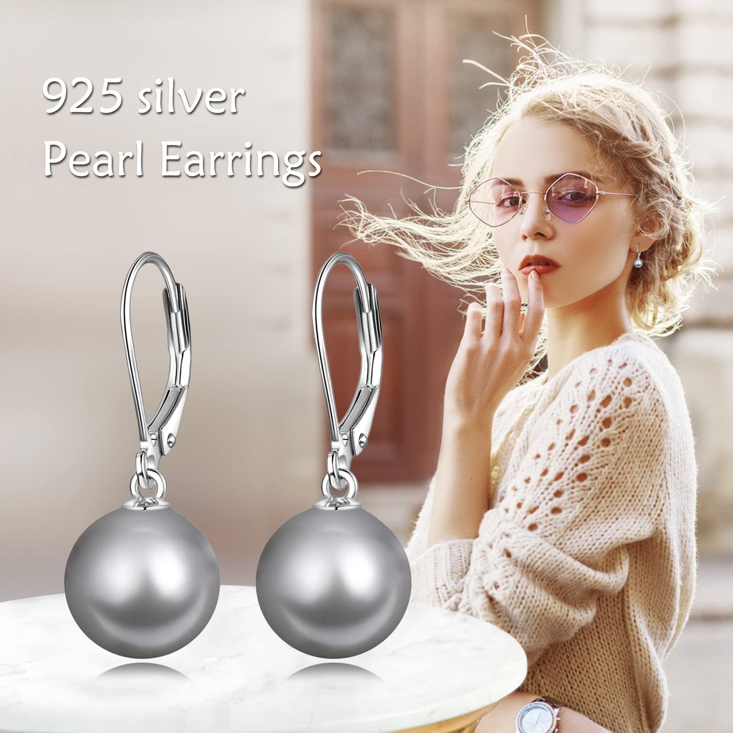 925 Sterling Silver Grey Pearl Leverback Earrings Dangle Drop Jewelry Gifts for Women (Black Pearl-A)