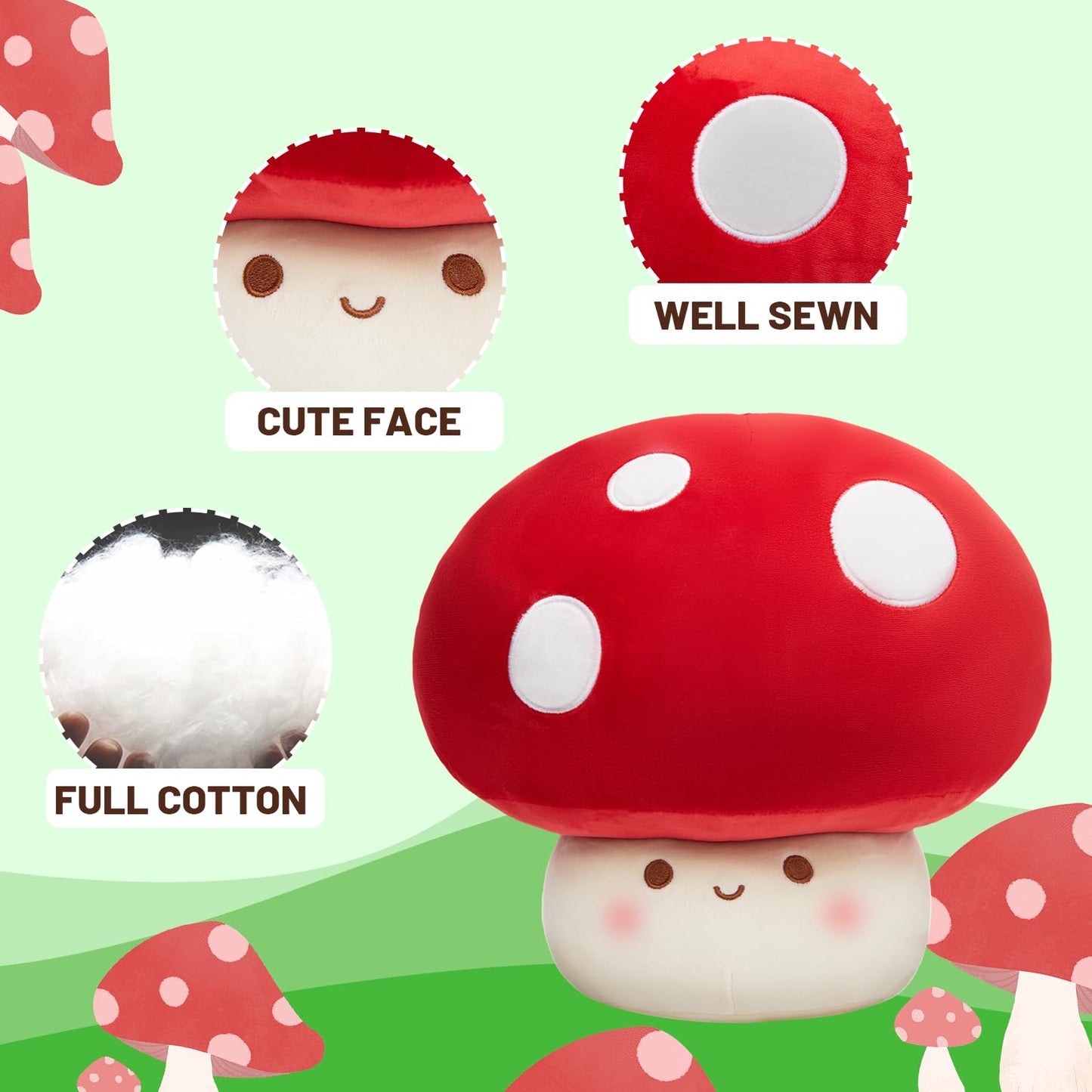 Yulefly Large Mushroom Plush Toy, Mushroom Stuffed Animal Hugging Throw Pillow Plushies Doll Toy, Gift for Birthday Valentine (Red, 24inch)