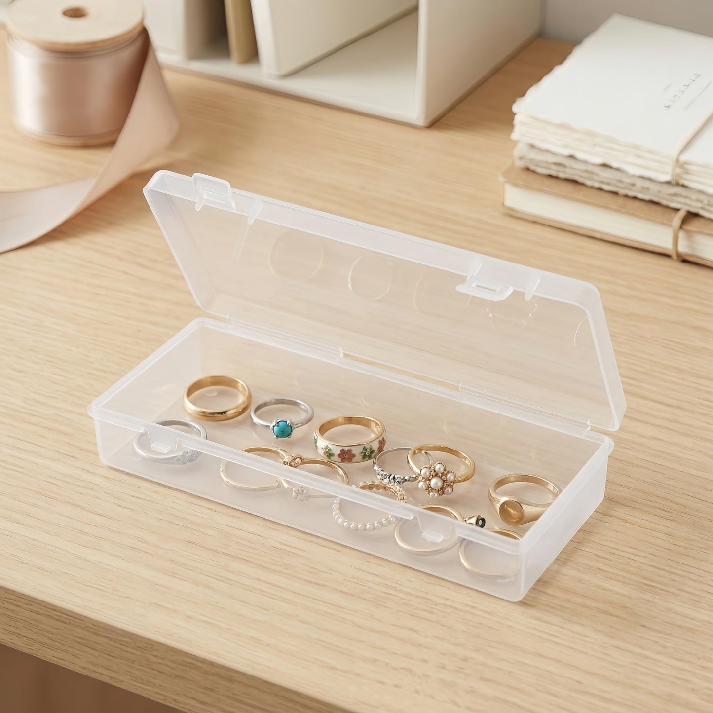 LJY 10 Pieces Rectangular Empty Mini Clear Plastic Organizer Storage Box Containers with Hinged Lids (6.1 x 2.6 x 1.2 inch, Transparent)