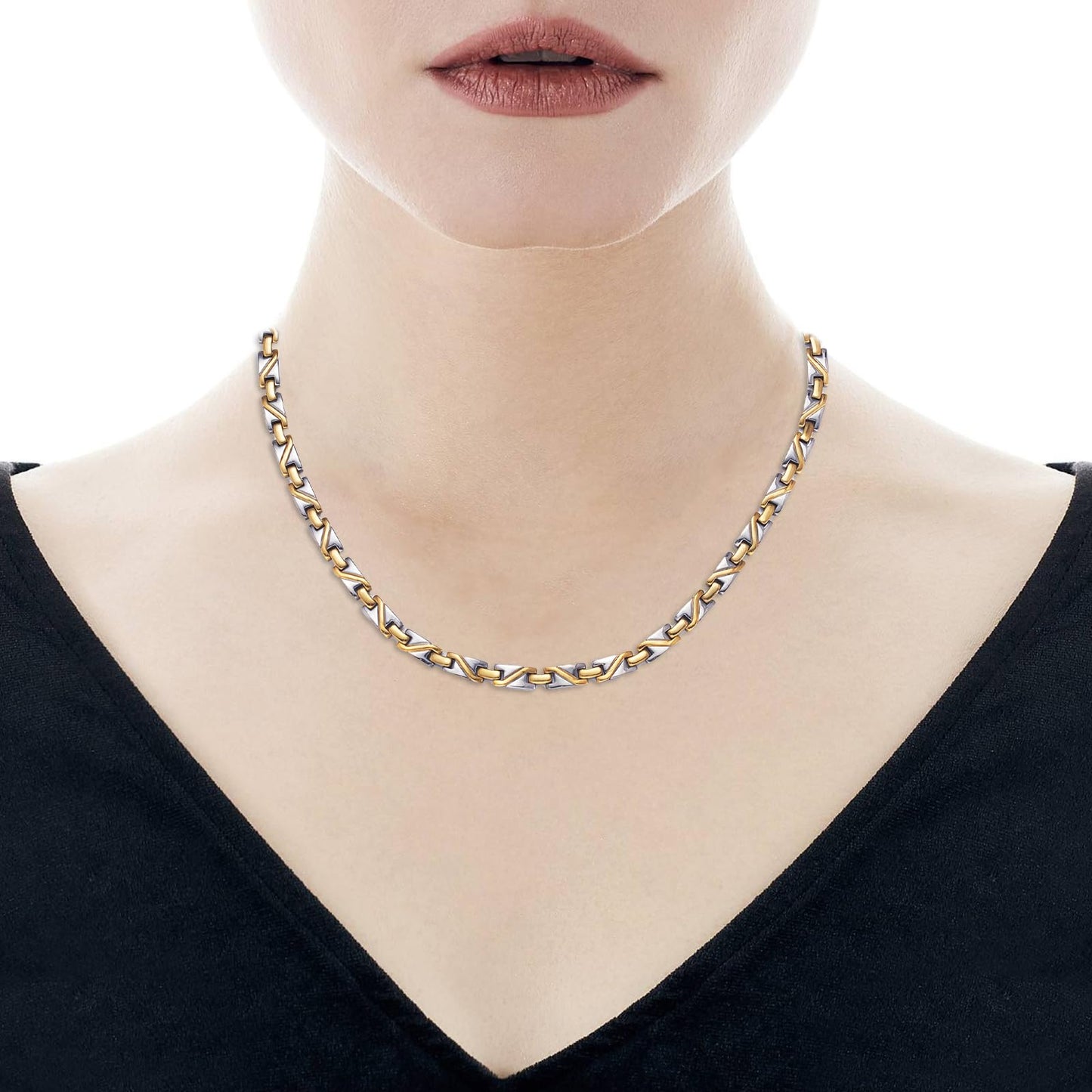 EnerMagiX Titanium Gold & Silver Gradient Magnetic Necklace for Men & Women, Fashion Jewelry