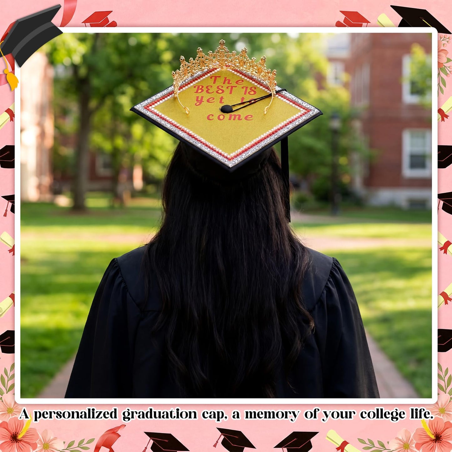 Dunzoom 2026 Crown Graduation Cap Decorations Kit Tiara Crown for Graduation Hat DIY Letter Stickers Construction Paper for Grad caps 2026 Grad Cap Decoration DIY for Gard Party Supplies(Red)