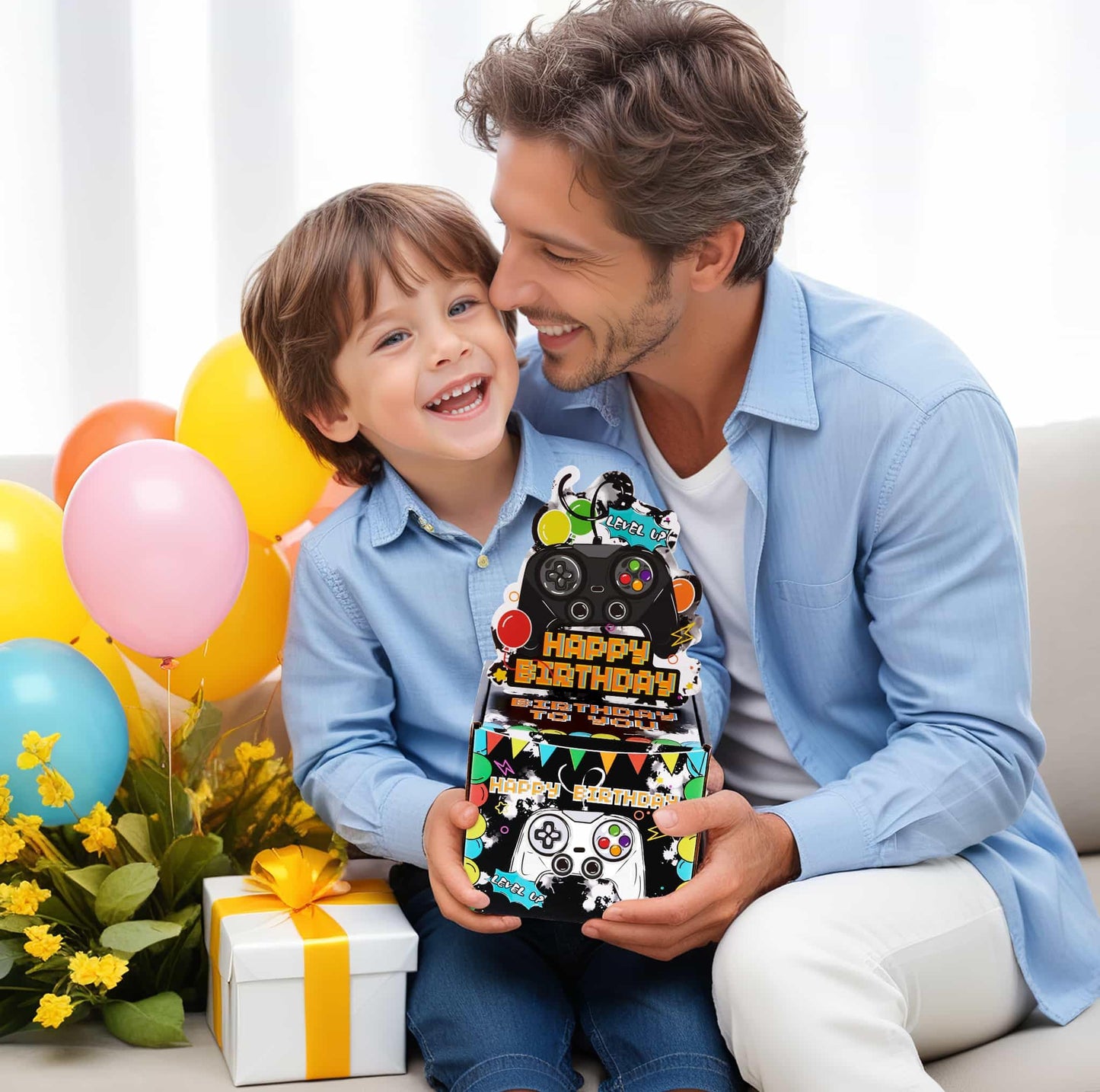 WERNNSAI Birthday Money Box - Video Game Party Decorations Money Gift Boxes for Cash Birthday Pull Box Gaming Theme Surprise Gift with 50 PCS Transparent Bags