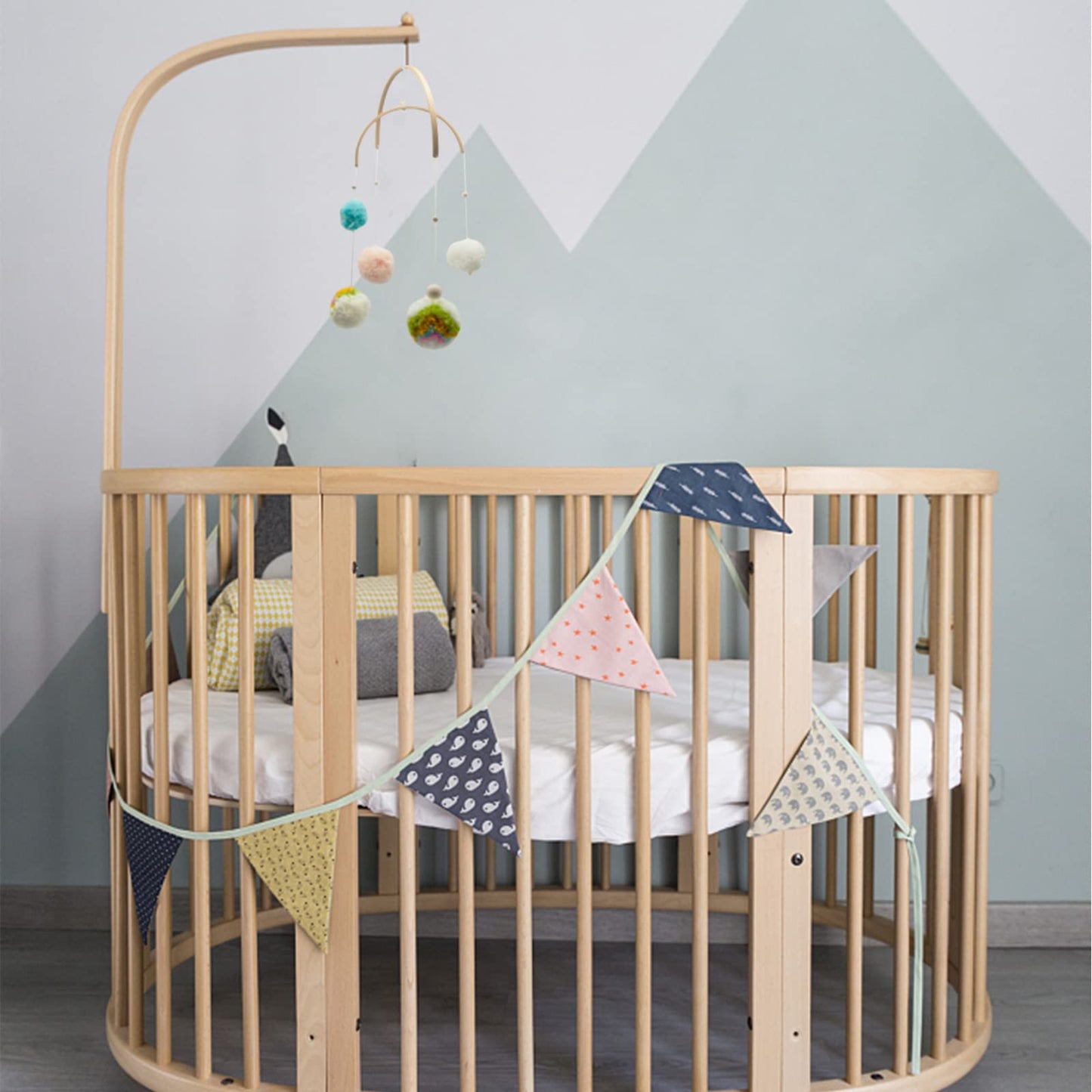 beinkmake Nursery Wooden Frame DIY Handmade Kit Crib Mobile Wind Chime Bed Wood Mobile Hanger Wooden Frame Ornaments Handmade Kit, Round