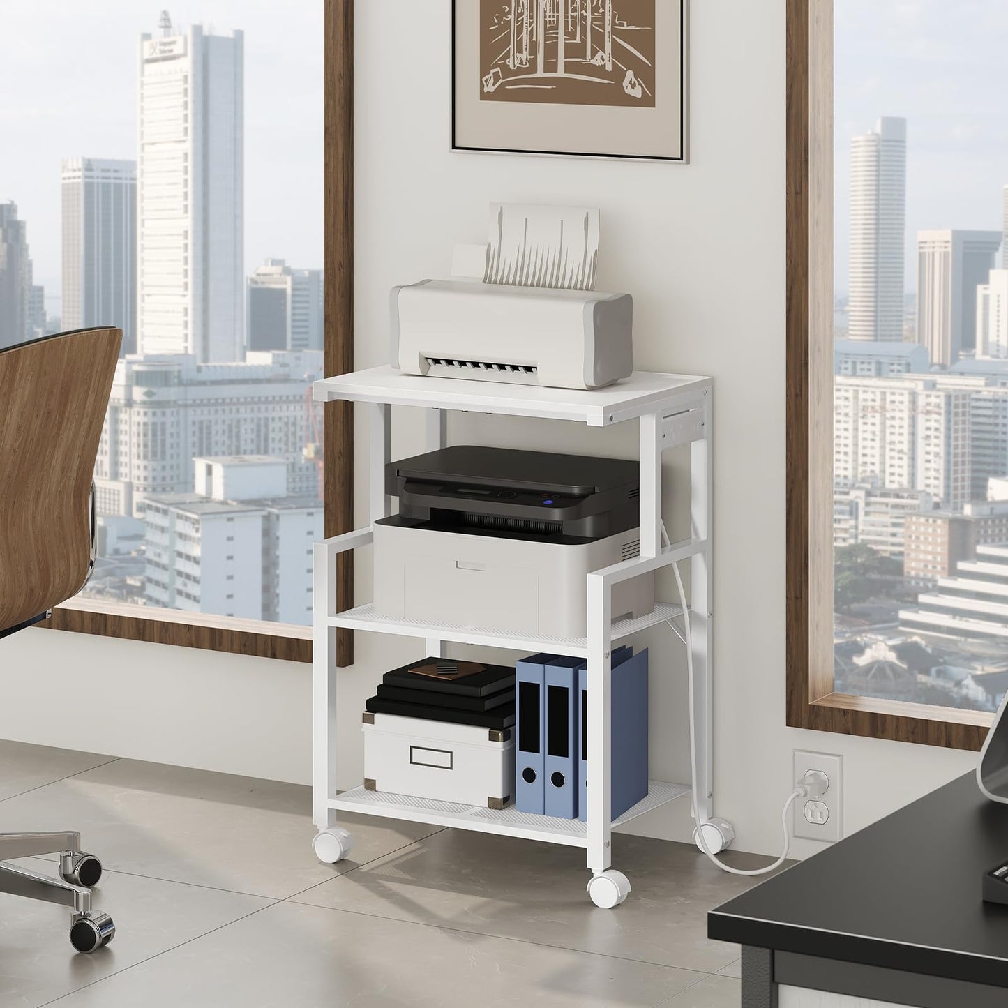 MAHANCRIS 6-Tier Bookcase and Mobile Printer Stand Bundle, Standing Book Shelf for Small Space, Rolling Printer Table on Wheels for Home Office, BKBW6601-PTWT78E01