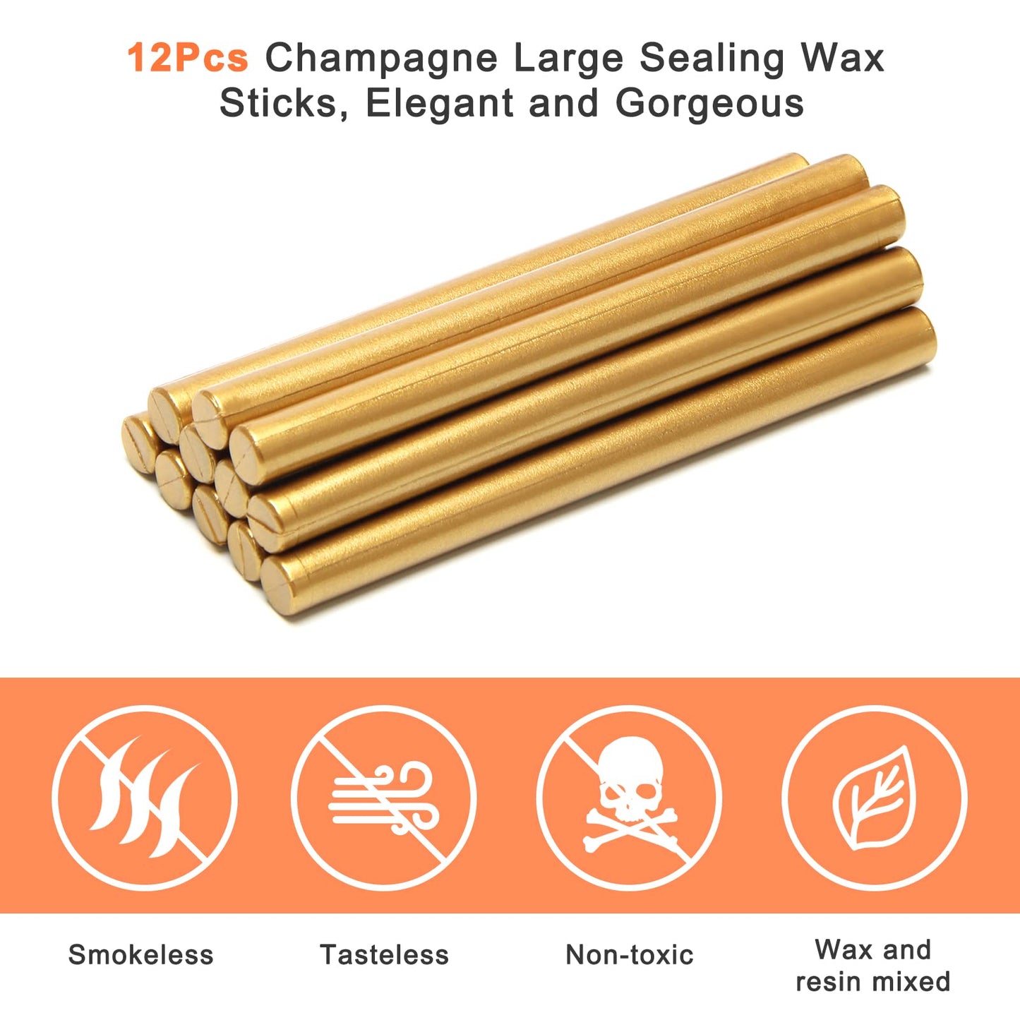 Sealing Wax Sticks 12P with Glue Gun, Luxiv 5.4" Sealing Waxs Stick 10MM Fire Manuscript Glue Gun Wax Seal Stamp for Wedding Invitations, Envelopes, Package Seal Waxs Sticks (Gold)