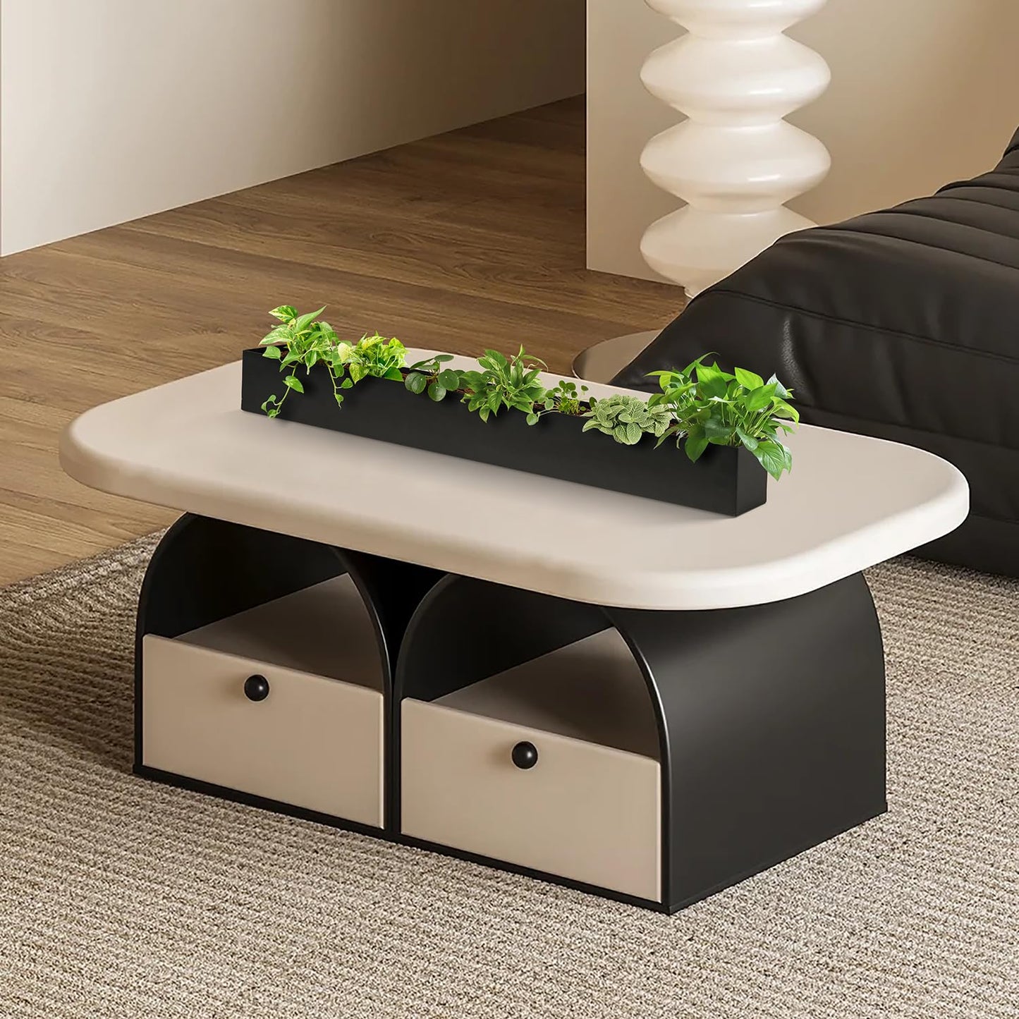 GZGNEEVL Trough Rectangle Planter Window Sill Planter Box Long Window Planters Modern Galvanized Steel Succulent Planter Black Metal Windowsill Pot 32 in for Indoor Plants Herb Table Home Outdoor