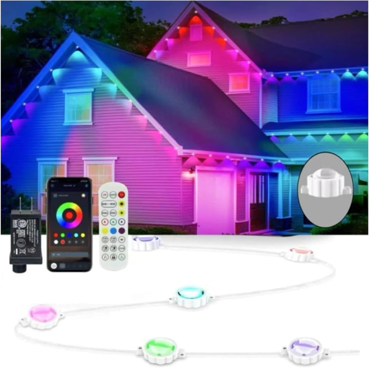 Permanent Outdoor Lights 54ft Smart Outdoor Christmas Lights with RGBCW 36 LED IP67 Waterproof Eaves Lighting with 213 Modes for Halloween Christmas Birthday Holiday Party APP/Remote Control