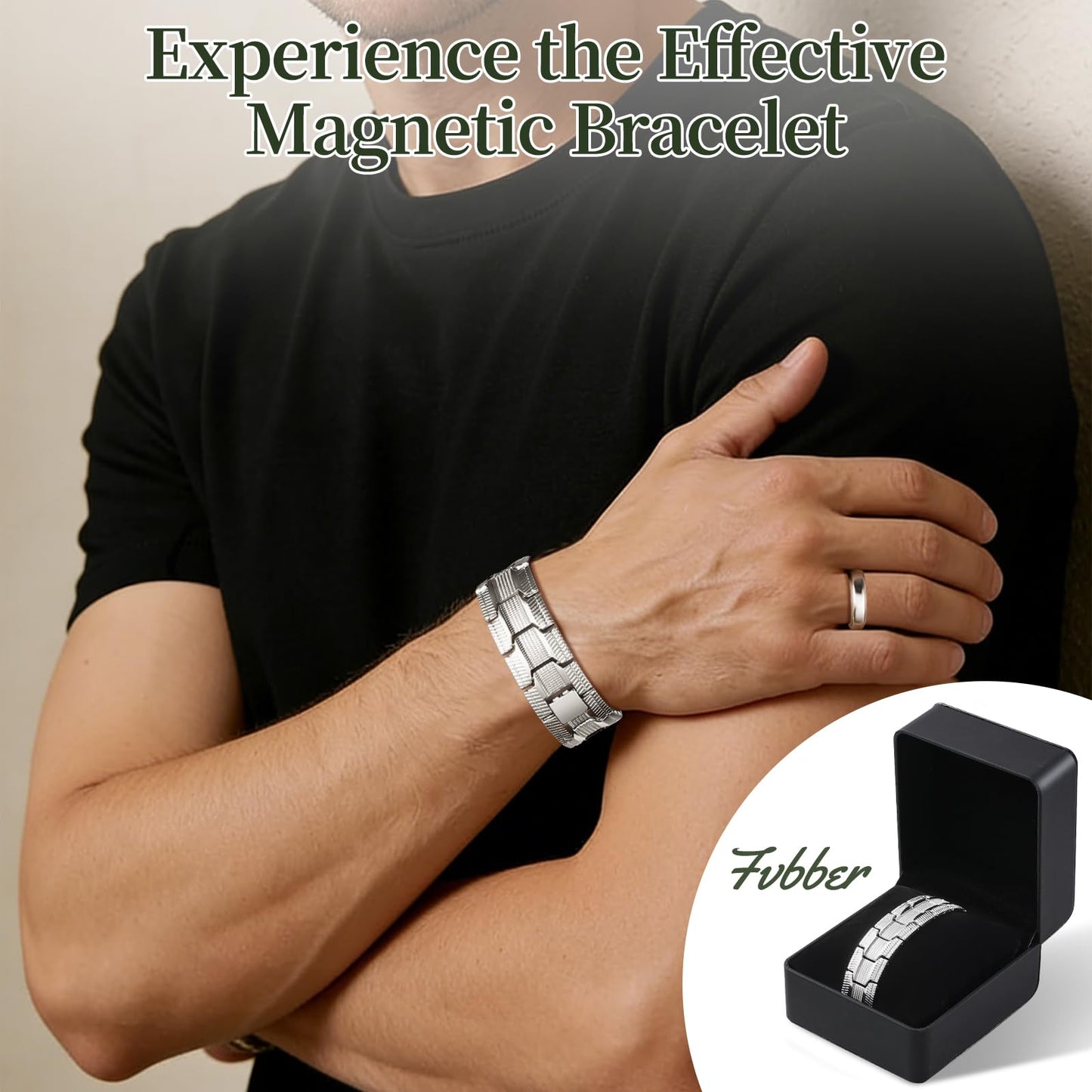 Fvbber 3X Magnetic Bracelets for Men Triple Strength Magnets with Pure Copper Adjustable Length Bracelet for Wrist Support & Wellness - Includes Sizing Tool and Gift Box (Silver)
