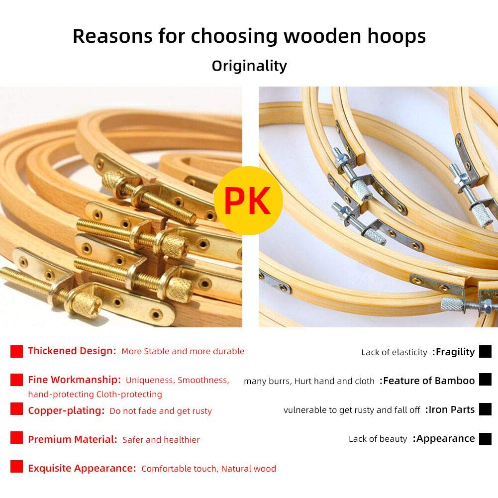2 Pack 7 Inch Embroidery Hoop, Guofa 18CM Beech Wood Cross Stitch Hoops, Decorative Hanging Embroidery Frame for Needlepoint Sewing Project