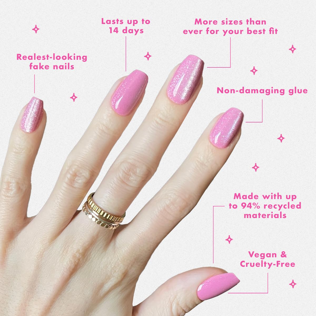 Olive & June Maximalist Instant Mani Press-On Nails (Glue) | 42 Fake Nails, 21 Sizes | Non-Toxic, Long-Lasting Big, Bold Gorgeous Realistic Look | Salon-Quality at Home | Medium, Coffin | Rose Velvet