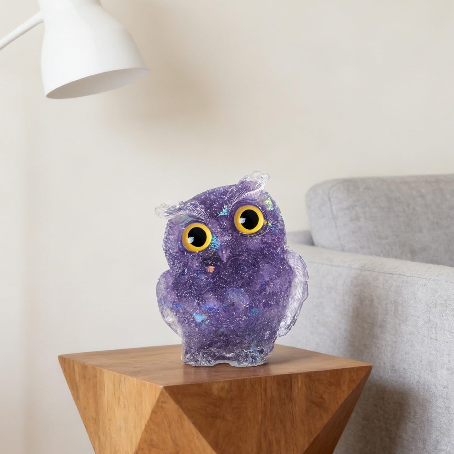 OwMell Owl Statue Tumbled Stone Gemstone Owl Figurine Home Decor Shelf Decor 2.5" - Deep Purple