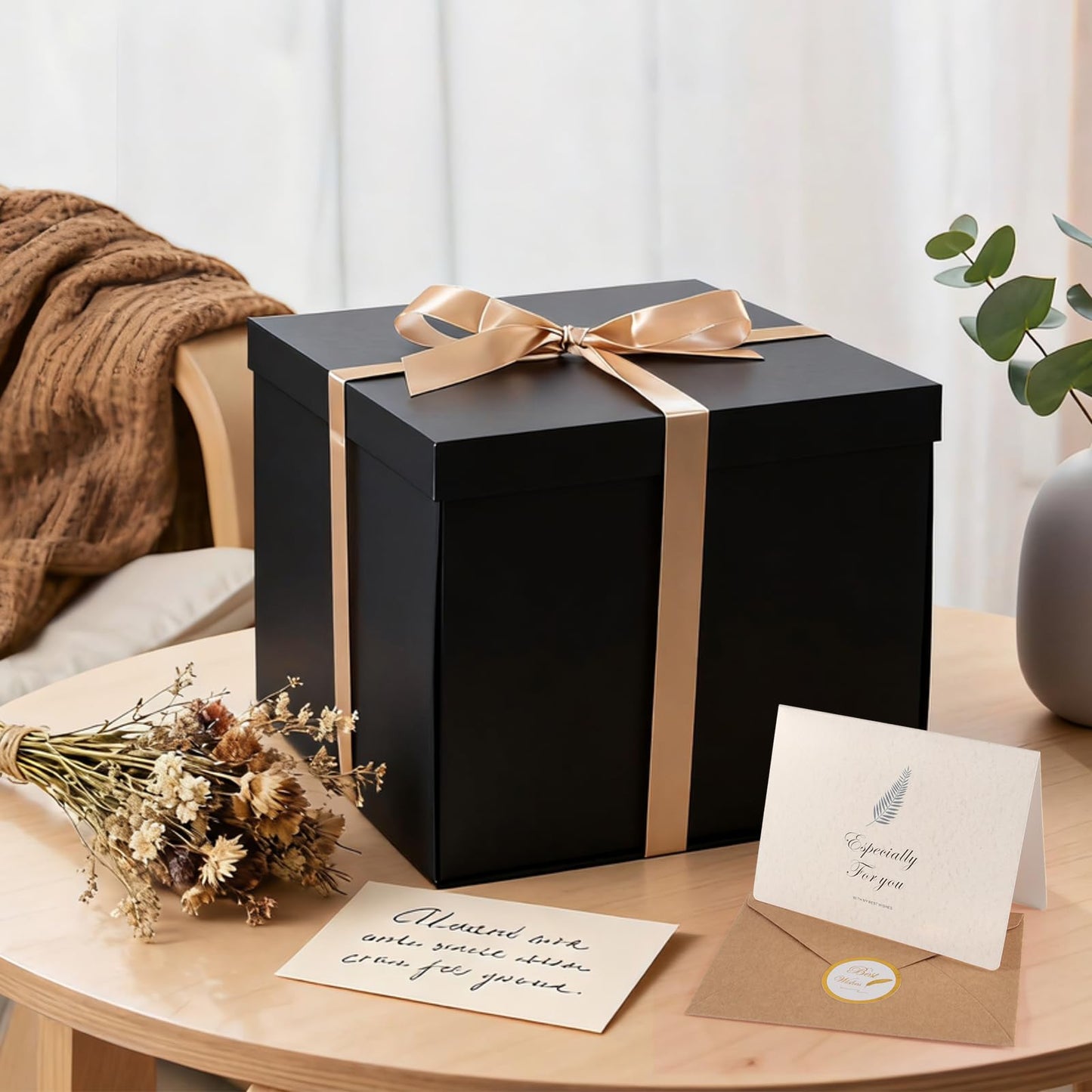 Donyang Gift Box, 12x12x10 inches Large Black Gift Boxes for Presents with Lids, Birthday Box, Groomsman Proposal Box, for Wedding, Valentine's Day, Mother's Day, Halloween, Christmas Gift Packging
