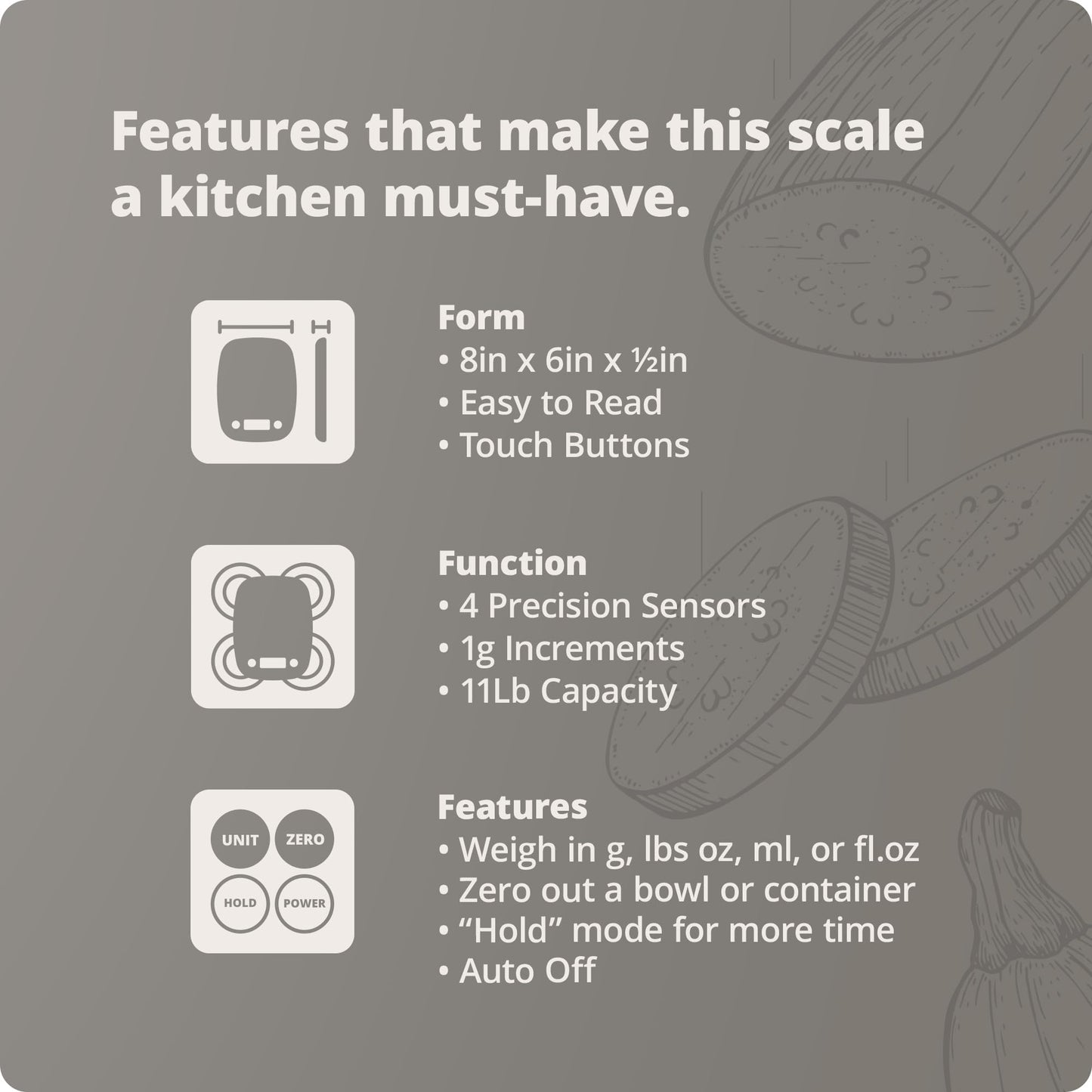 Greater Goods Food Scale - Digital Kitchen Scale, 1g Precision, Easy-Tare & Quick Conversion, Slim Compact Design, Durable & Portable | Ideal for Cooking, Baking & Meal Prep