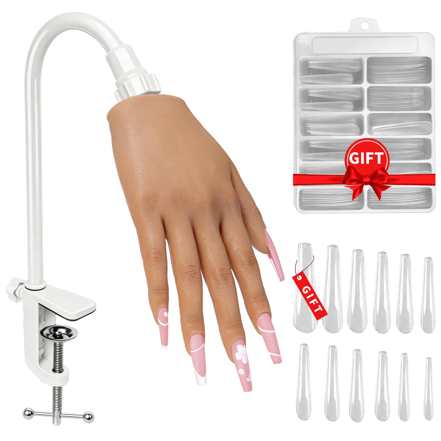 Veikmv Practice Hand for Acrylic Nails,Realistic Silicone Training Hand with Flexible Fingers for Nail Art Practice,Professional Mannequin Hand Model Kit for Gel Polish & Manicure Beginners