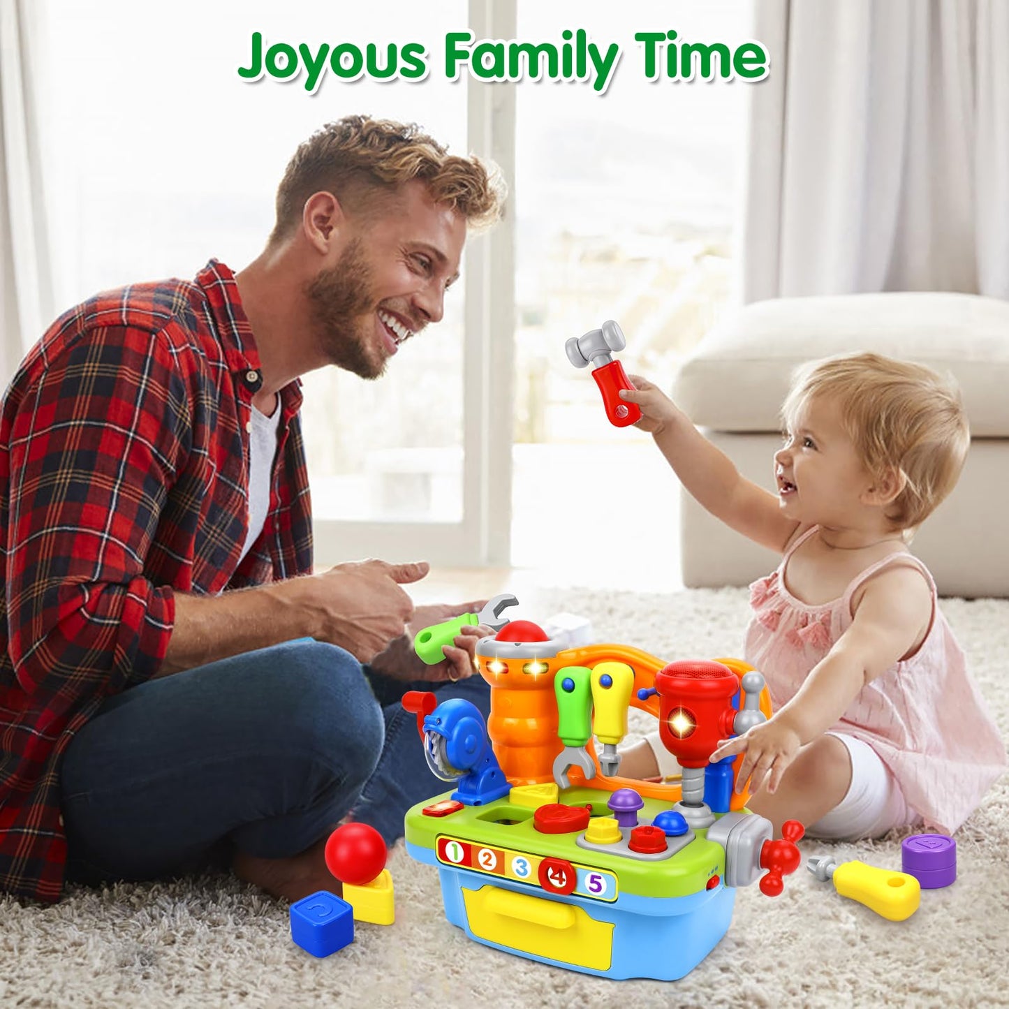 ORWINE Toys for 1 Year Old Boy, Musical Toddler Tool Bench, Montessori Educational Toys with Sound Lights Effect, Shape Sorter, One Year Old Boy Birthday Gift, Engineer Pretend Play Workbench