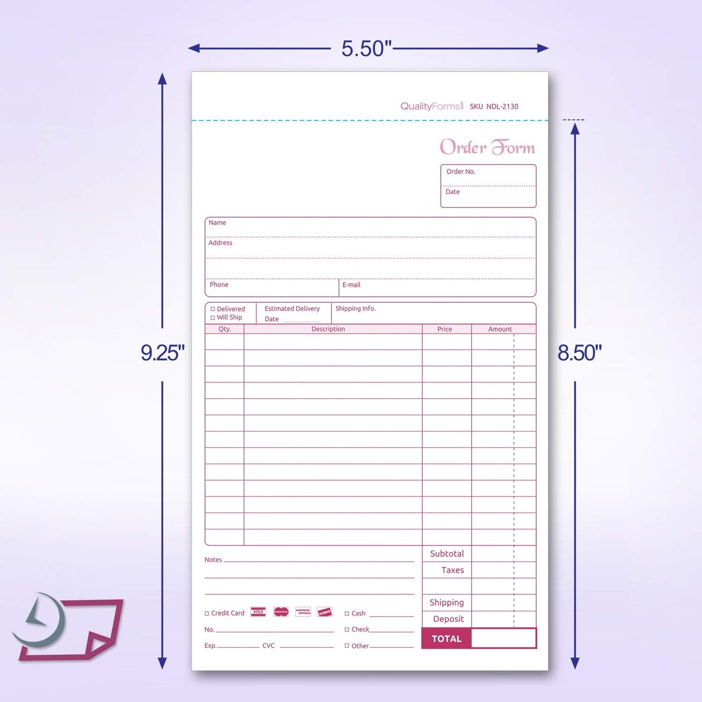 NextDayLabels - NCR Carbonless Order Forms, Bound Wraparound Cover, 50 Sets per Book. (5-1/2 x 8-1/2" - 2 Part)