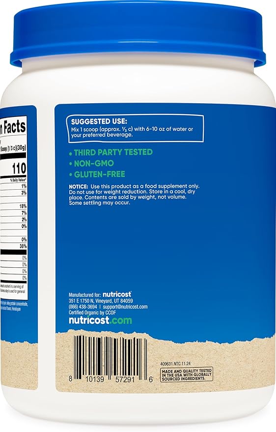 Nutricost Organic Whey Protein Concentrate, French Vanilla Flavored, (1LB) - Gluten-Free, Non-GMO