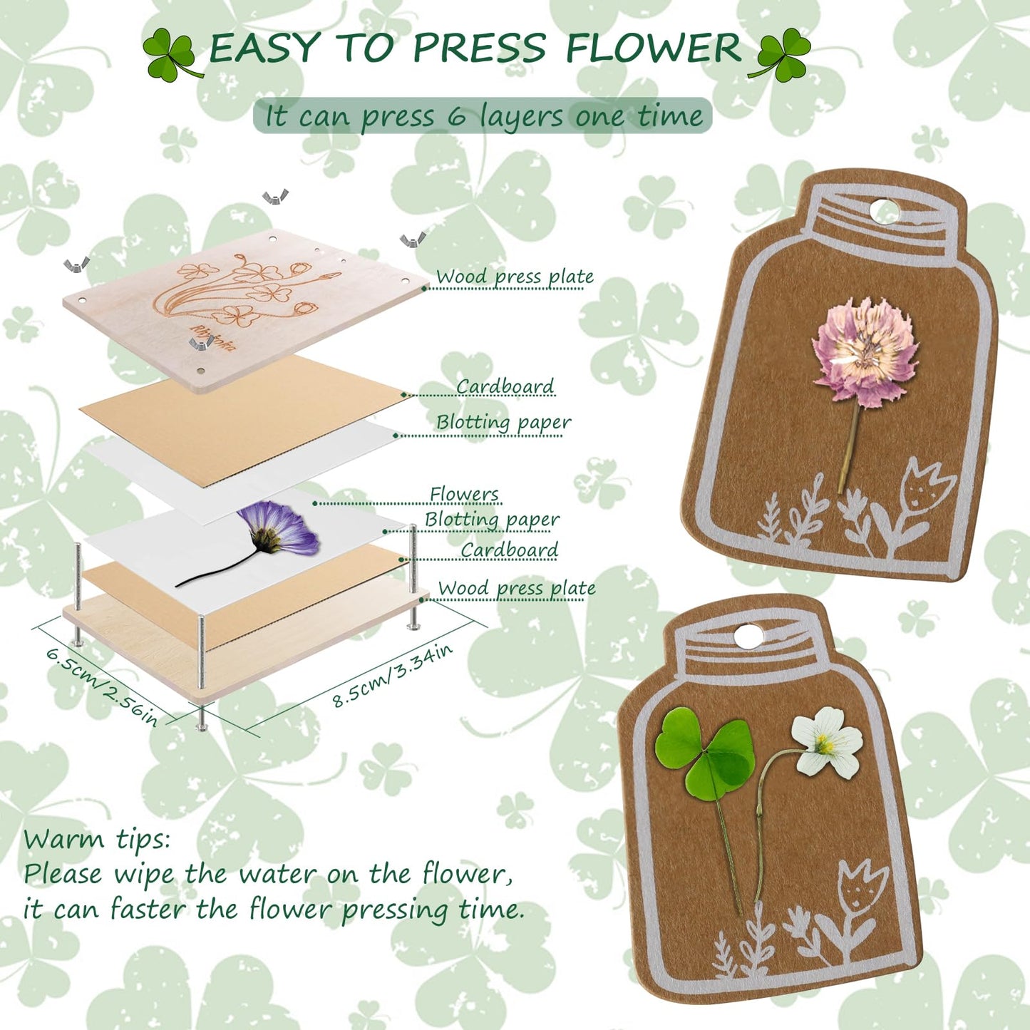 Rhykoka Pocket Flower Press, 6 Layers Mini Flowers Press Kit, Micro Flower Pressing, Portable Small Leaf Petal Preservation for Arts and Crafts Lovers (Silver)