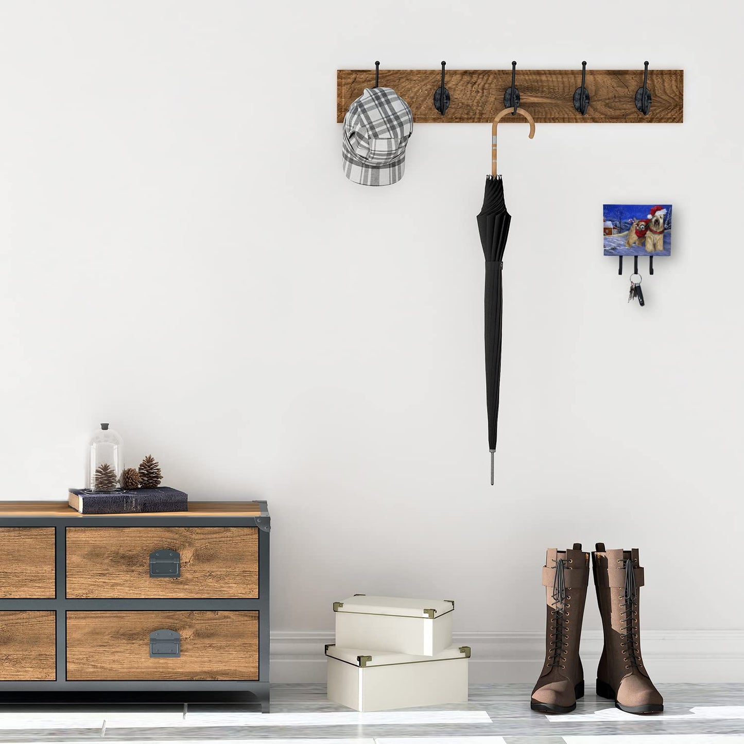 Caroline's Treasures PPP3275TH68 Wheaten Terrier Christmas Leash or Key Holder, Wall Hooks, Key Hooks Holder, Coat Rack Wall Mount, Coat Hooks, Hooks for Hanging Keys, Towels, Aprons, Leashes,