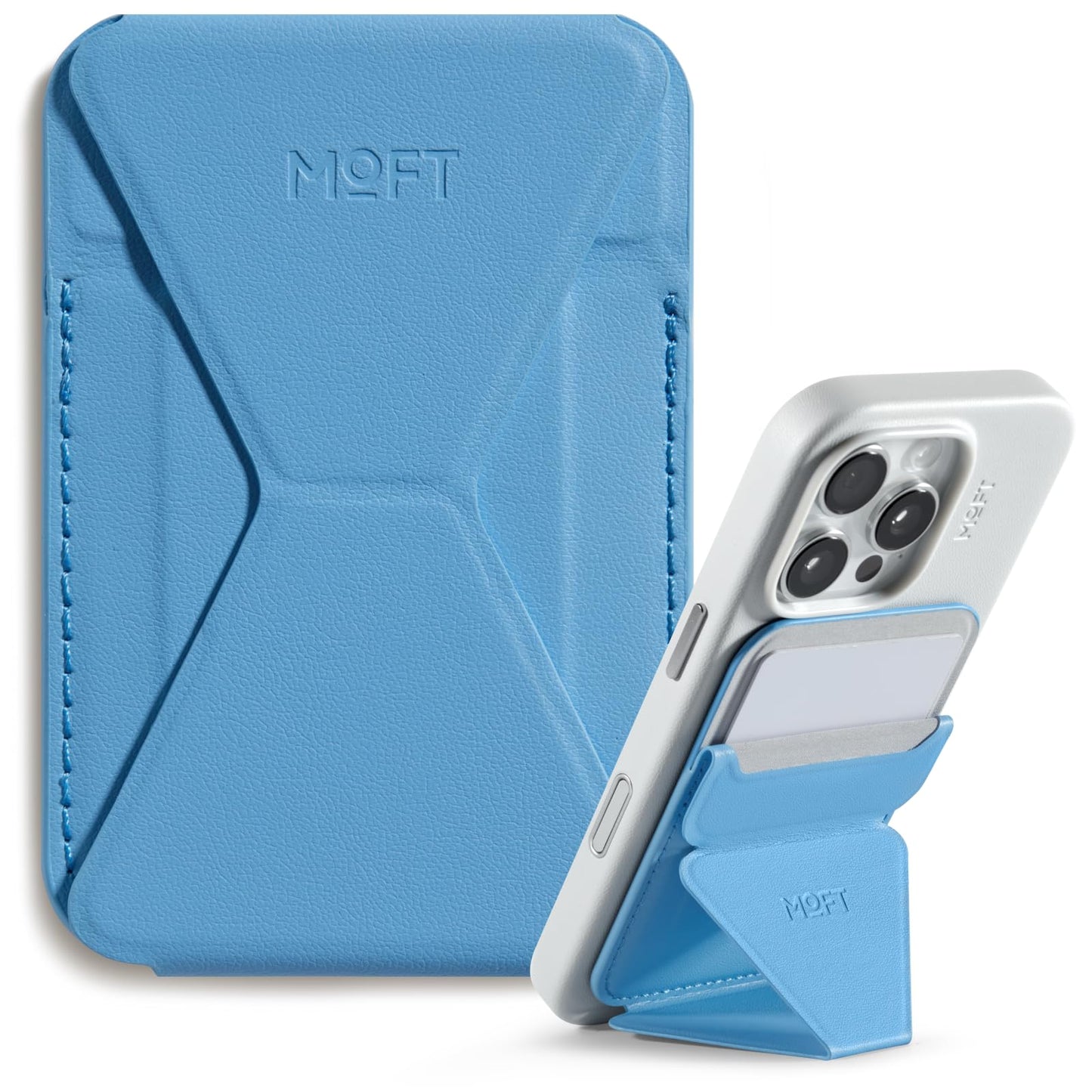 MOFT Magnetic Wallet Stand Compatible with iPhone 17/16/15/14/13/12 Series, Angle Adjustment & Magsafe Compatible MOVAS Phone Stand,Faded Jeans