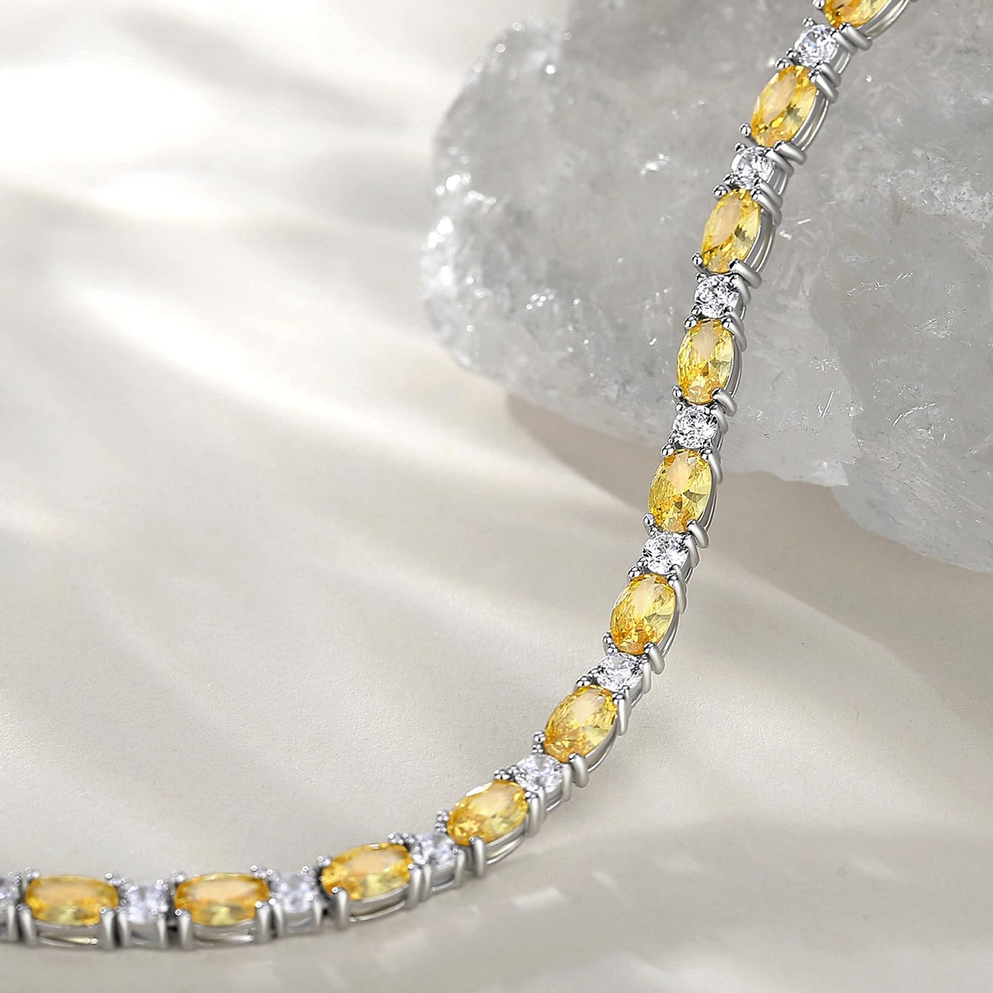FANCIME November Birthstone Bracelets Sterling Silver Created Citrine Tennis Bracelet Fine Jewelry for Women 7 inches
