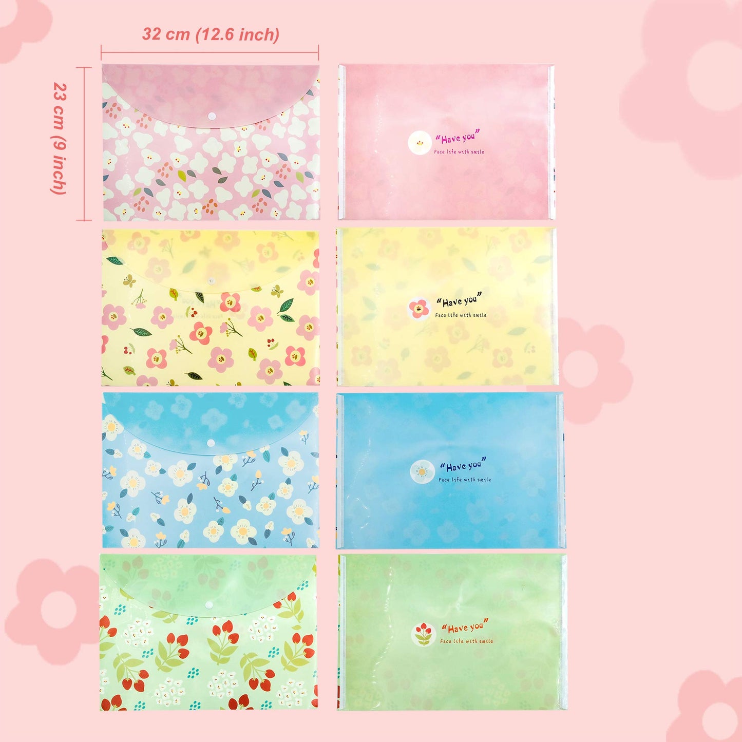 POTTIIS Flower Design Expanding File Folders, 8 Pocket, 4 Pack, A4 Letter Size, Poly Material, 12.8 x 9.3 in