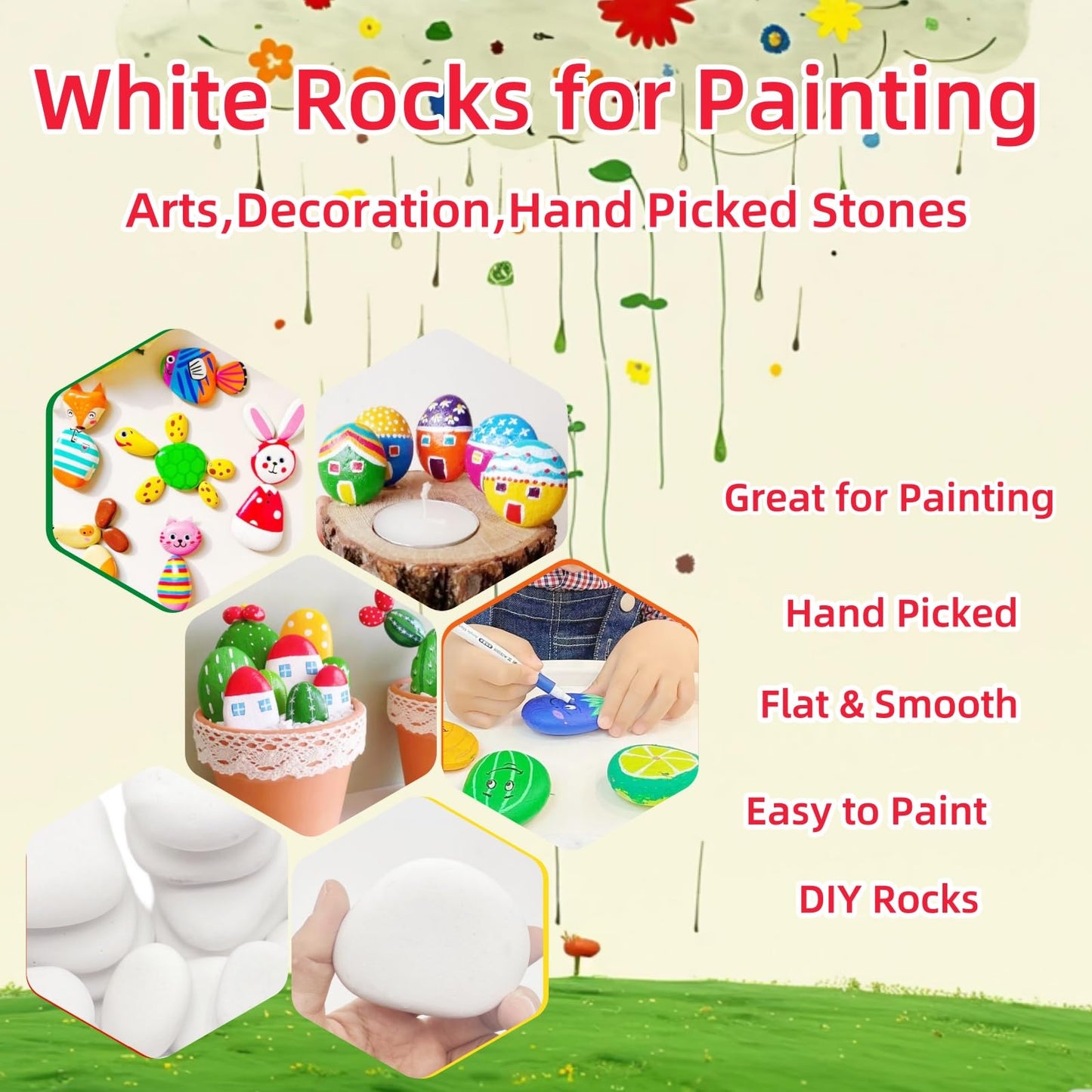 MEILALA 28PCS White Painting Rocks, Medium & Small Rocks for Painting ，DIY Rocks Flat & Smooth Kindness Rocks for Arts, Crafts, Decoration