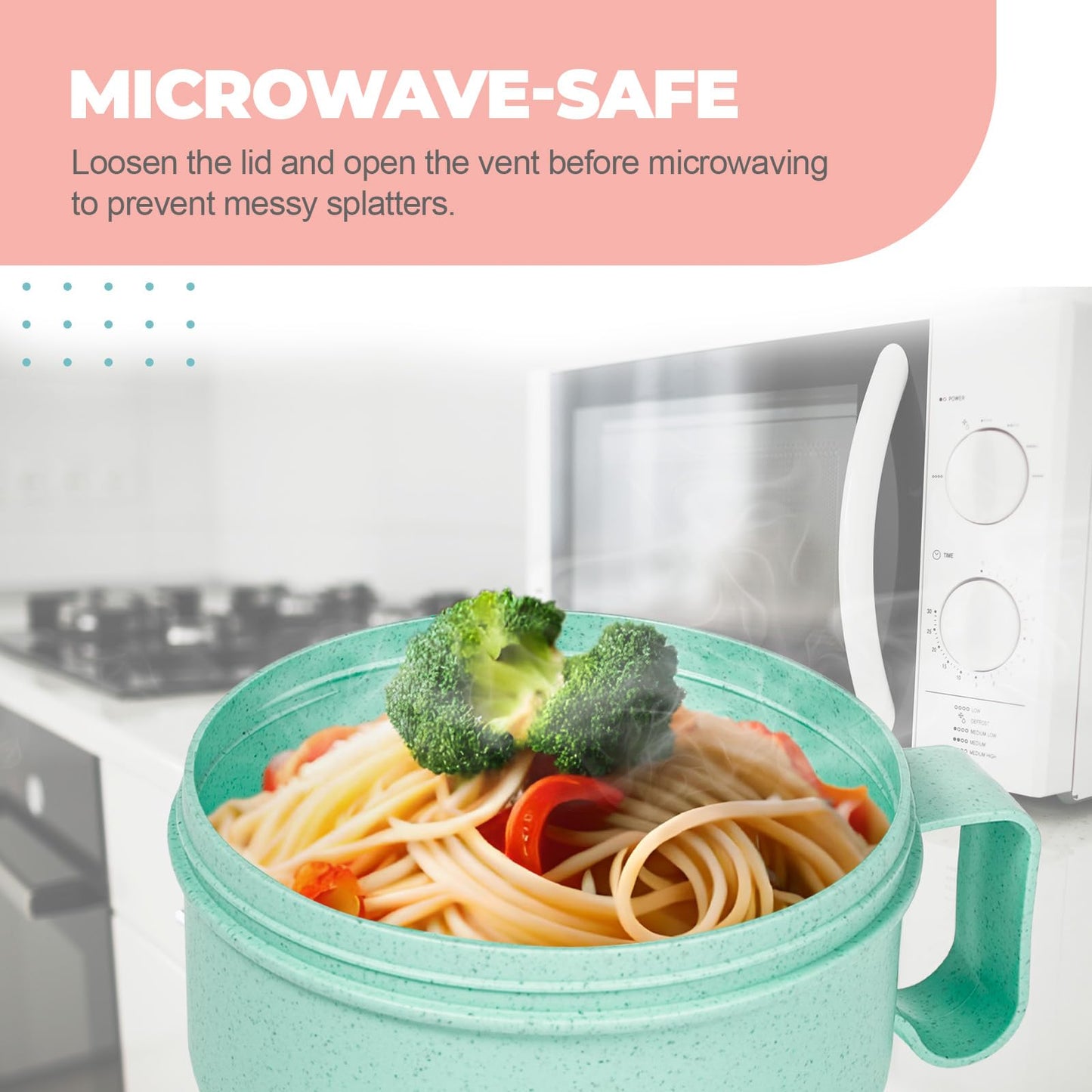 MATICAN Microwave Soup Bowl with Lid, 2-Pack Soup Mug with Lid, Microwave Containers for Ramen Noodles, Soup, Beverages, 28.74 Ounces, Mint, Eggshell White, Includes Spork
