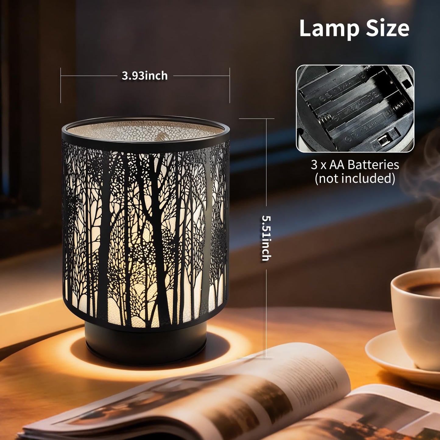 HEKALU Battery Operated Table Lamp, Cordless Lamps for Home Décor, Nightlight with LED Bulb with Timer for Living Room Bedroom Tabletop Entryway Centerpiece Gift (Forest)
