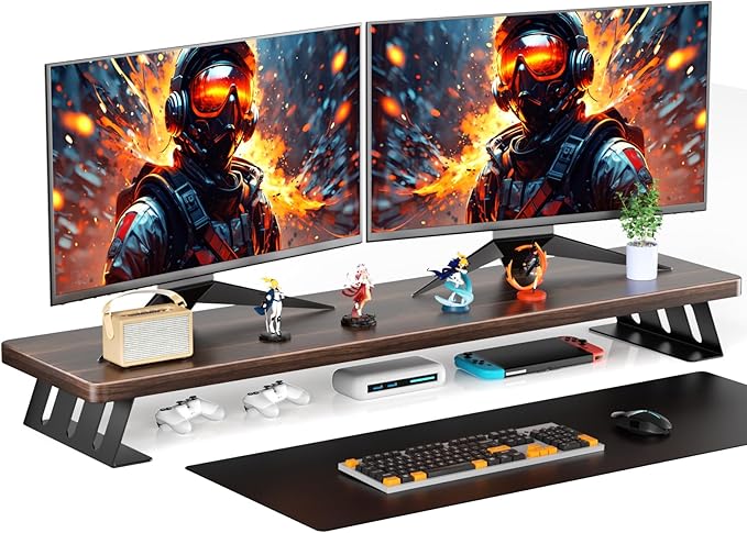 NestNeat Dual Monitor Stand Riser, 39 Inch Large Wood Monitor Stands for 2 Monitors, Desk Monitor Riser for Computer/Laptop/Printer/TV, Stand Riser up to 220 lbs