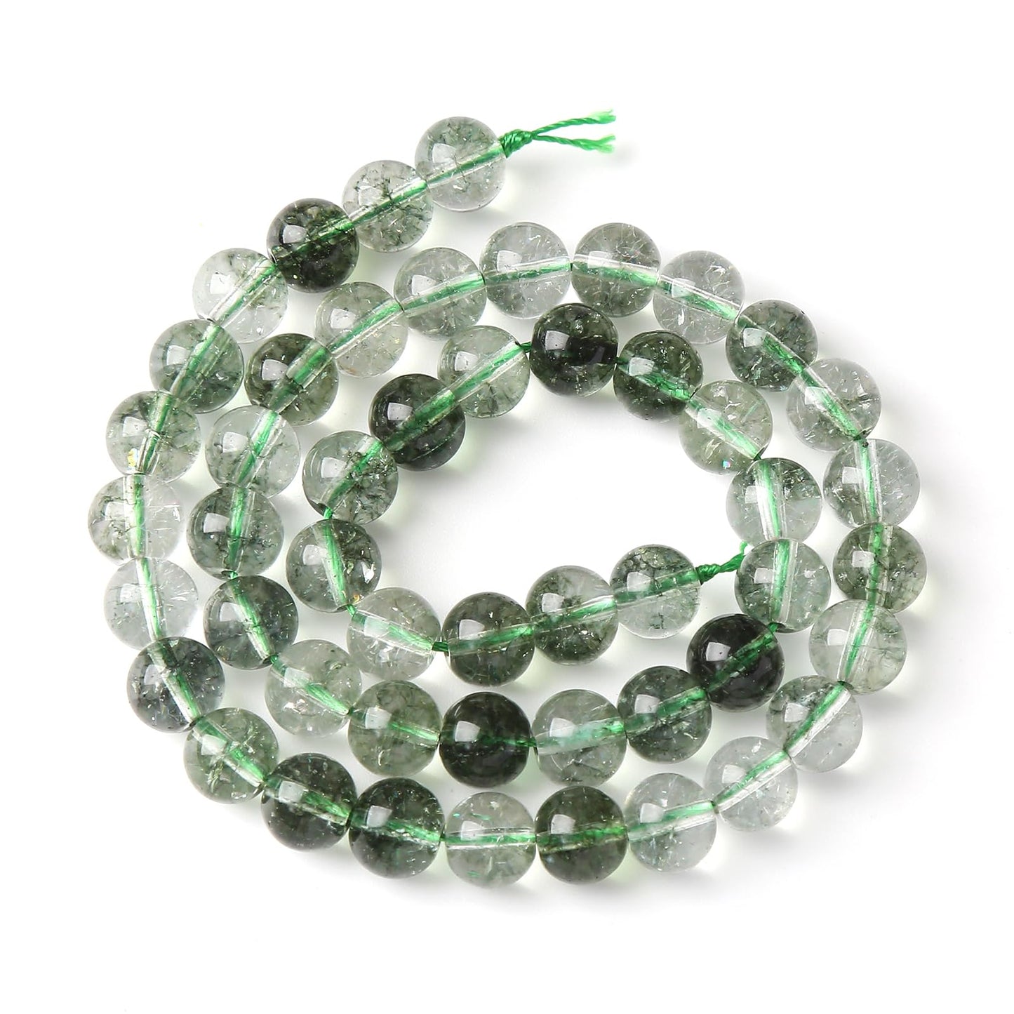 45PCS 8MM Green Crackle Phantom Ghost Crystal Beads for Jewelry Making DIY Bracelet Necklace Accessories 15" Energy Healing Power Stone Beads